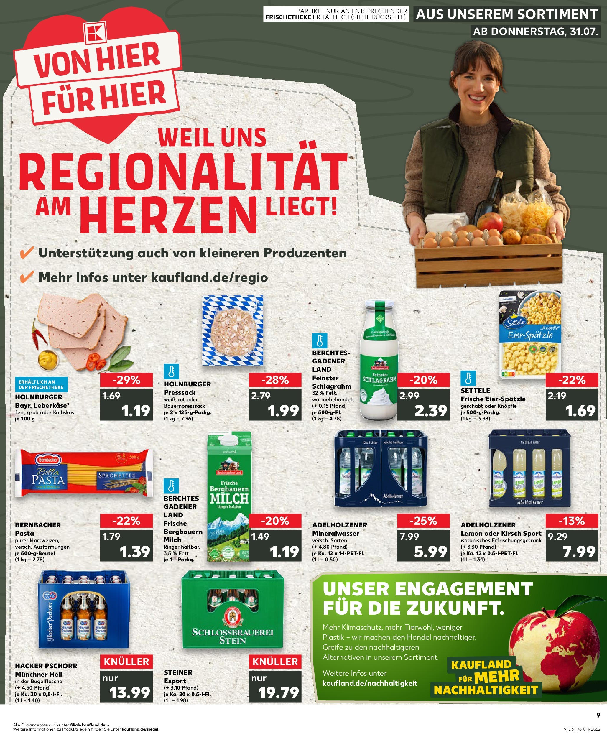Prospekt Kaufland ab 31.07.2025 » Angebote Online zum Blättern | Seite: 9 | Produkte: Milch, Adelholzener, Mineralwasser, Pasta