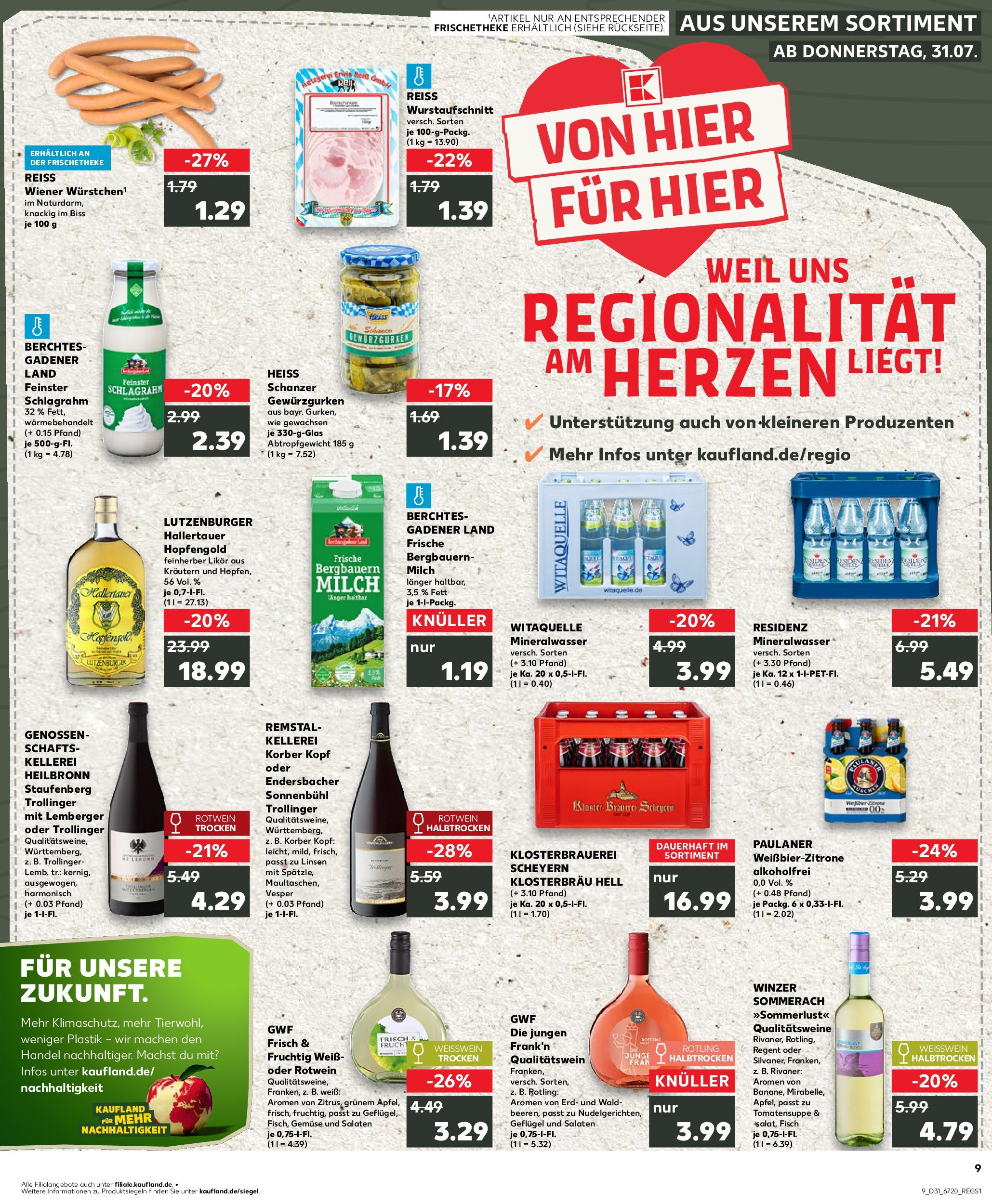 Prospekt Kaufland ab 31.07.2025 » Angebote und Werbung Online | Seite: 9 | Produkte: Rotwein trocken, Mineralwasser, Fisch, Paulaner Prospekt Kaufland ab 31.07.2025 » Angebote Online zum Blättern | Seite: 9 | Produkte: Rotwein trocken, Mineralwasser, Fisch, Paulaner
