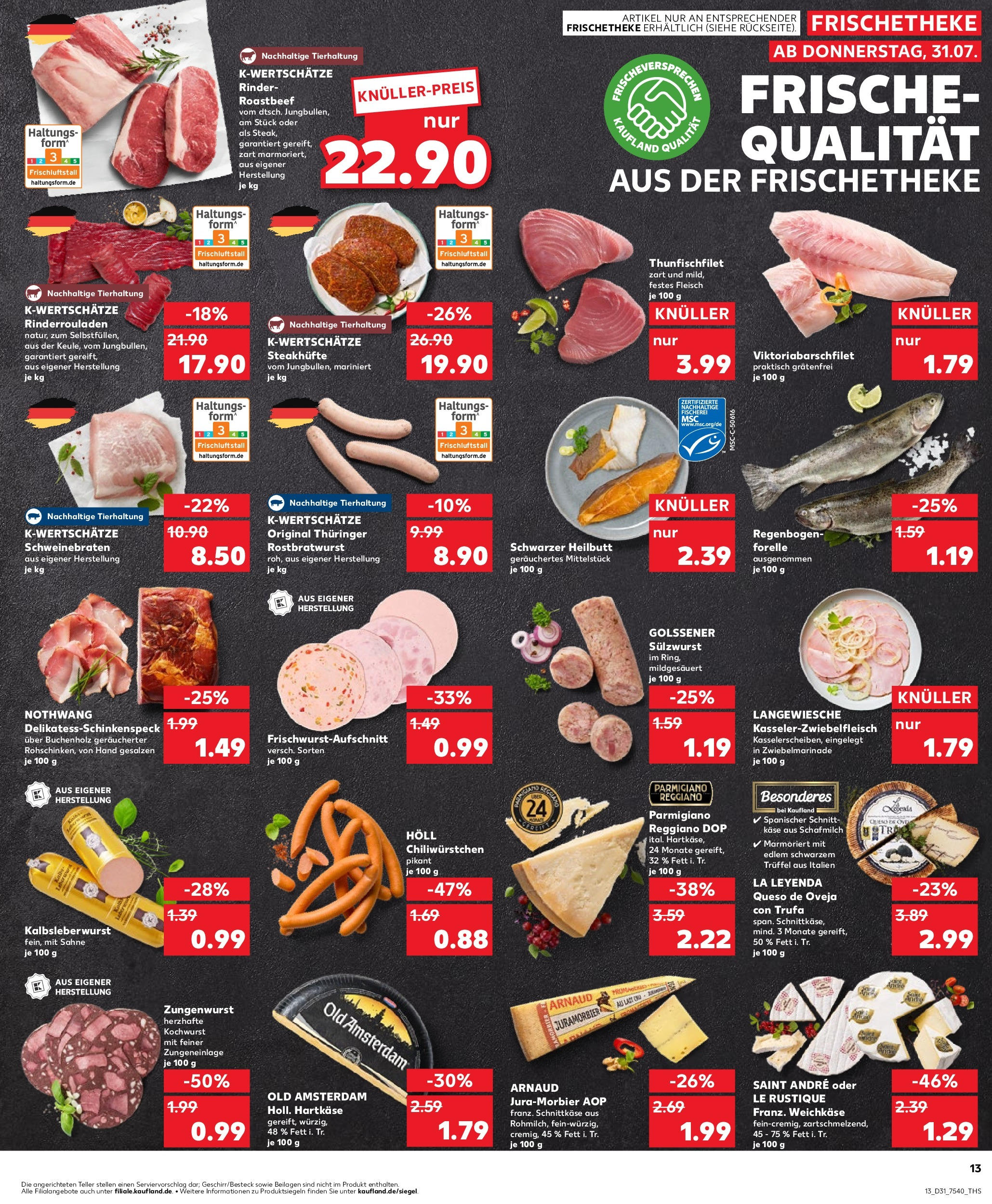 Prospekt Kaufland ab 31.07.2025 » Angebote und Werbung Online | Seite: 13 | Produkte: Käse, Roastbeef, Steak, Sahne Prospekt Kaufland ab 31.07.2025 » Angebote Online zum Blättern | Seite: 13 | Produkte: Käse, Roastbeef, Steak, Sahne
