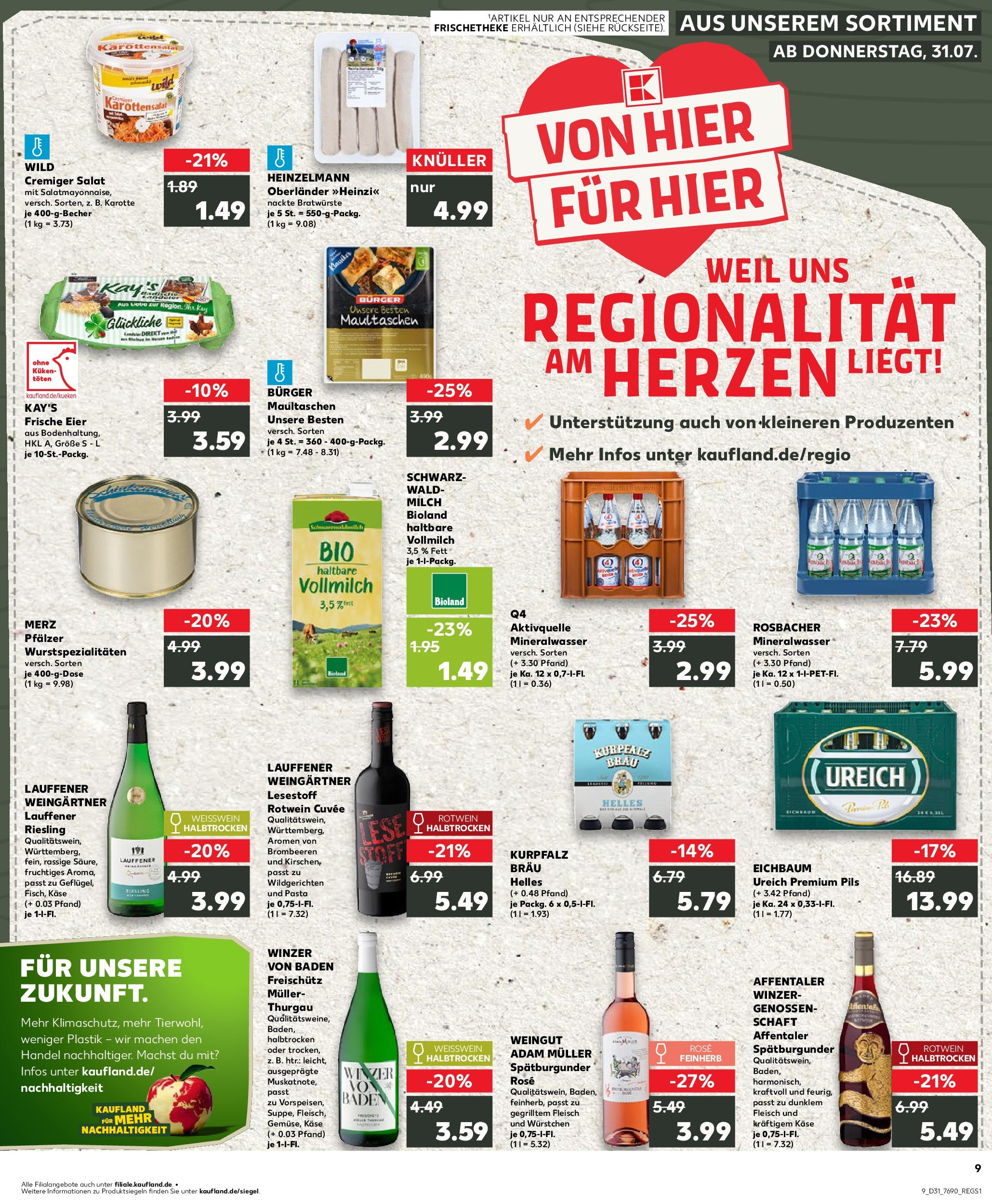 Prospekt Kaufland ab 31.07.2025 » Angebote und Werbung Online | Seite: 9 | Produkte: Mineralwasser, Maultaschen, Fleisch, Salat Prospekt Kaufland ab 31.07.2025 » Angebote Online zum Blättern | Seite: 9 | Produkte: Mineralwasser, Maultaschen, Fleisch, Salat
