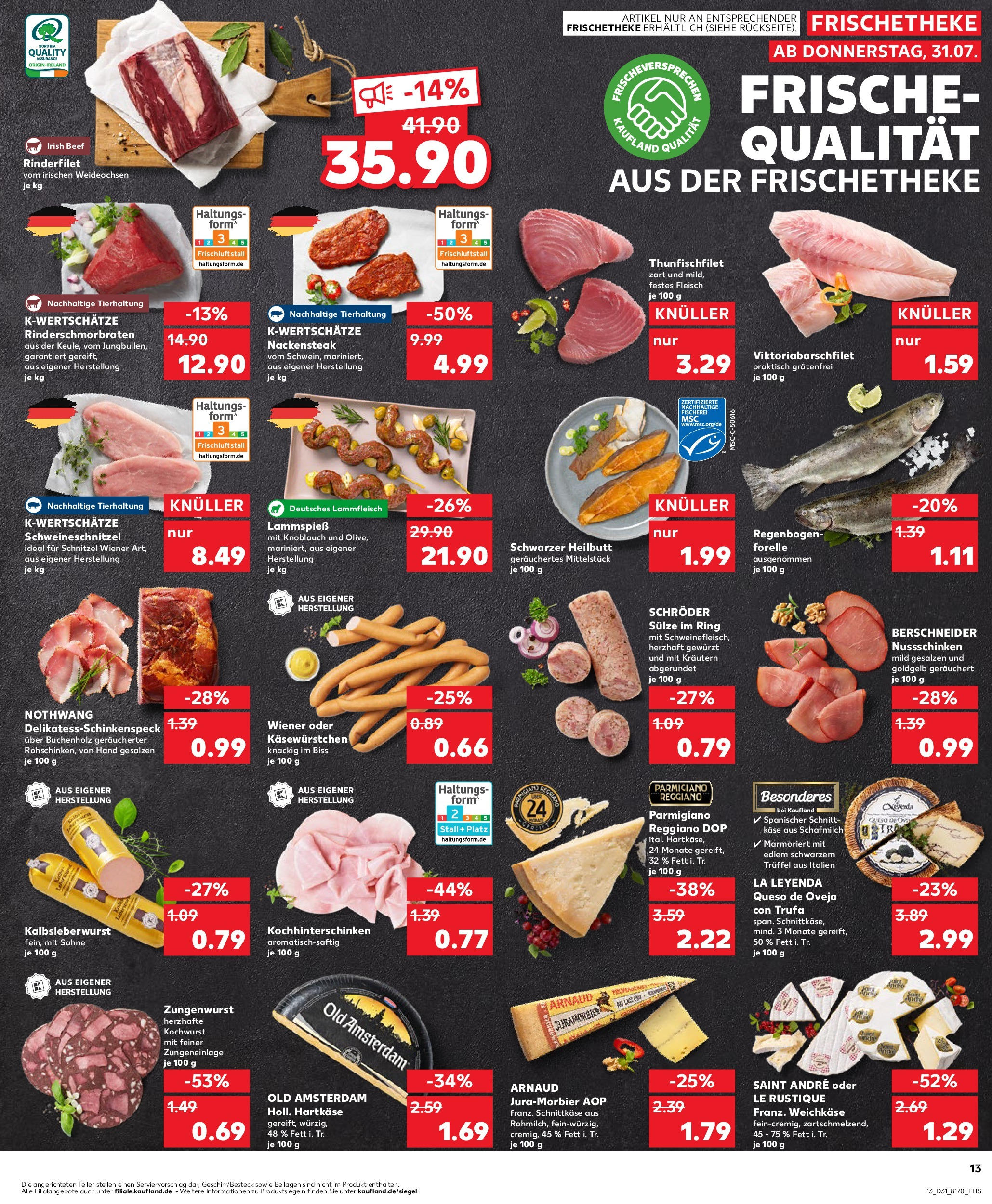 Prospekt Kaufland ab 31.07.2025 » Angebote Online zum Blättern | Seite: 13 | Produkte: Rinderfilet, Schnitzel, Knoblauch, Sahne