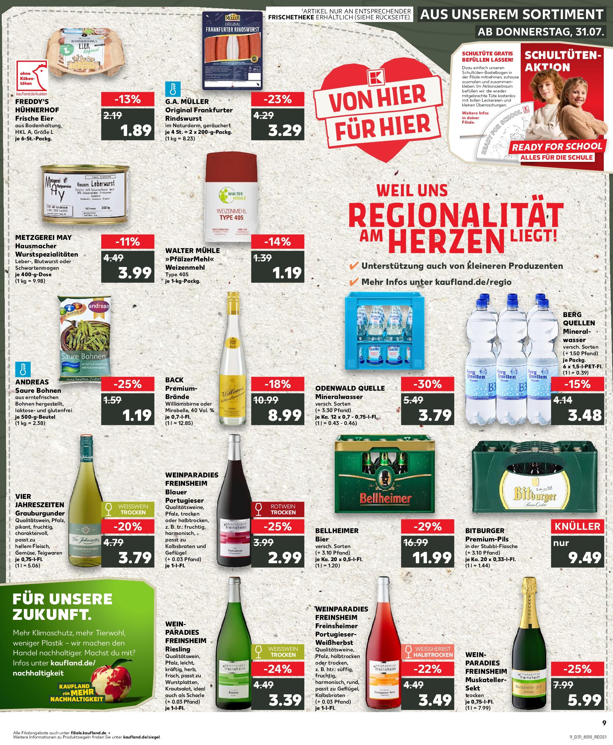 Prospekt Kaufland ab 31.07.2025 » Angebote Online zum Blättern | Seite: 9 | Produkte: Mühle, Eier, Wasser, Wein