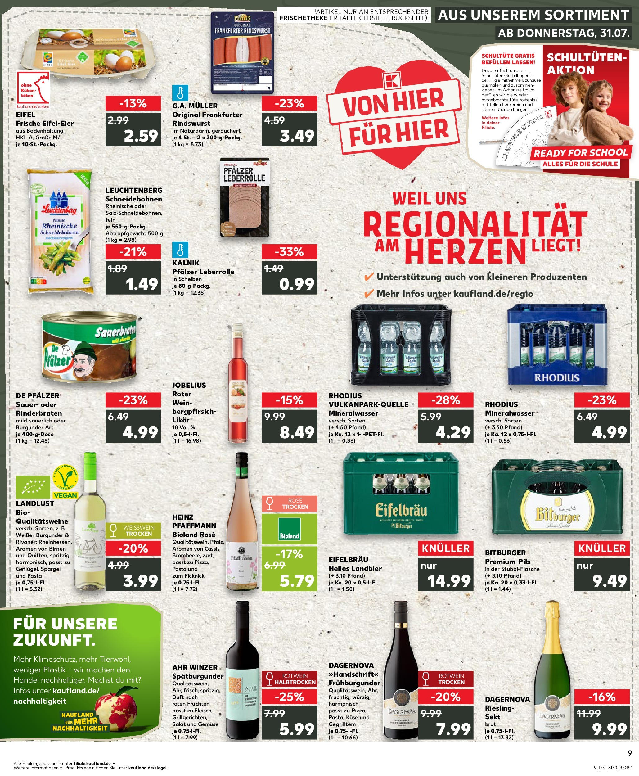 Prospekt Kaufland ab 31.07.2025 » Angebote und Werbung Online | Seite: 9 | Produkte: Rinderbraten, Weißwein, Rotwein halbtrocken, Pasta Prospekt Kaufland ab 31.07.2025 » Angebote Online zum Blättern | Seite: 9 | Produkte: Rinderbraten, Weißwein, Rotwein halbtrocken, Pasta
