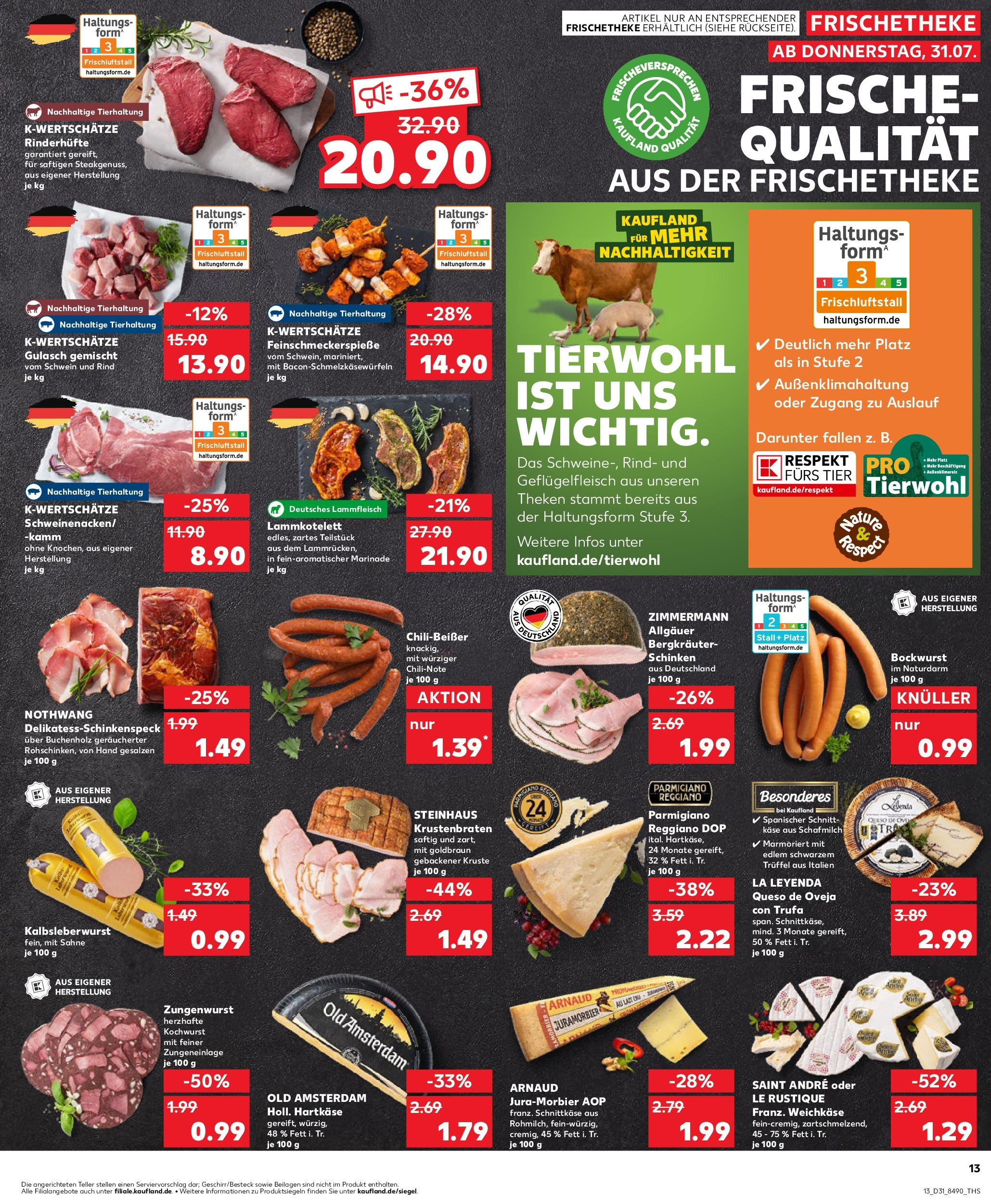 Prospekt Kaufland ab 31.07.2025 » Angebote Online zum Blättern | Seite: 13 | Produkte: Käse, Krustenbraten, Chili, Sahne
