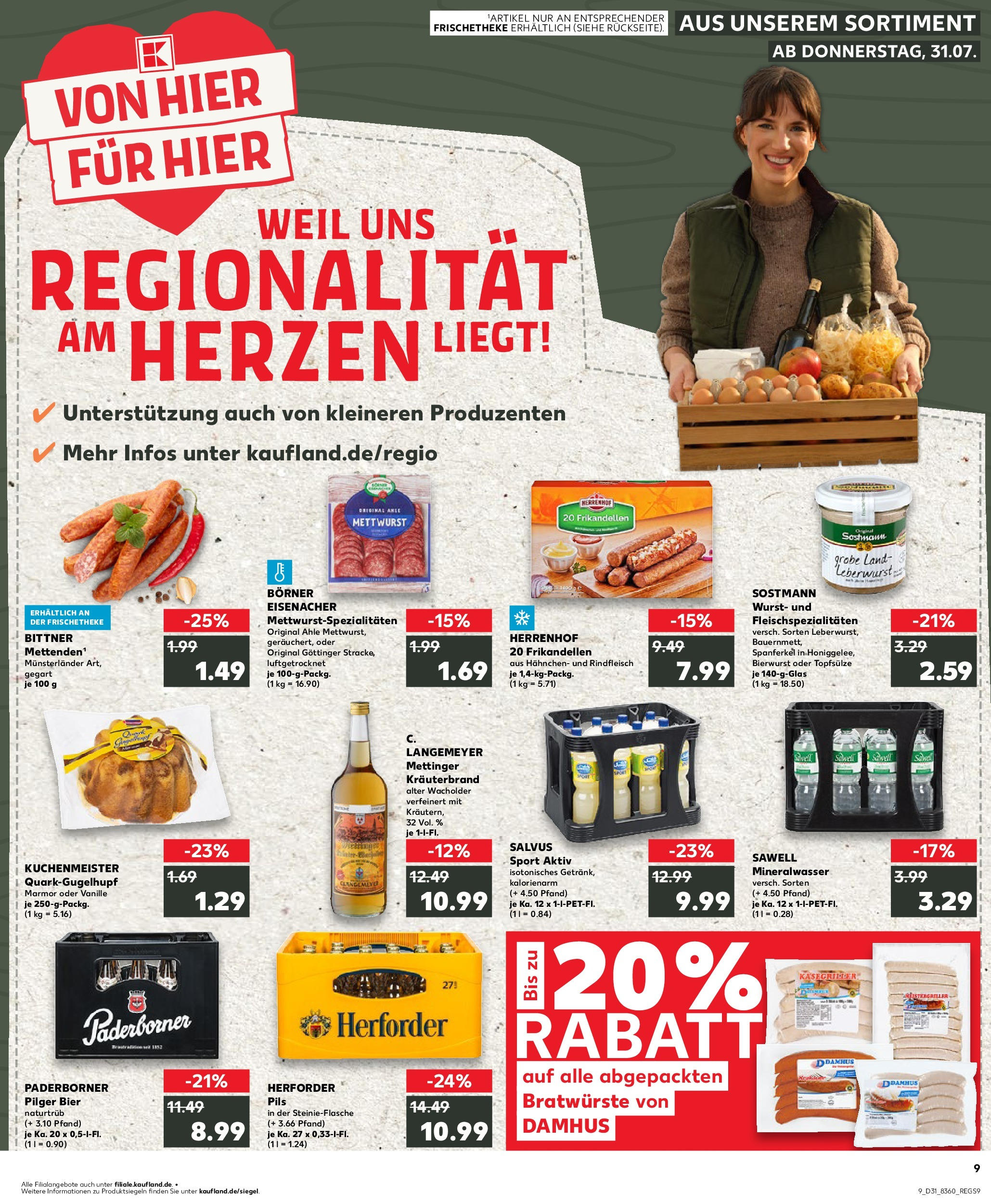 Prospekt Kaufland ab 31.07.2025 » Angebote Online zum Blättern | Seite: 9 | Produkte: Hahnchen, Pils, Mineralwasser, Wurst