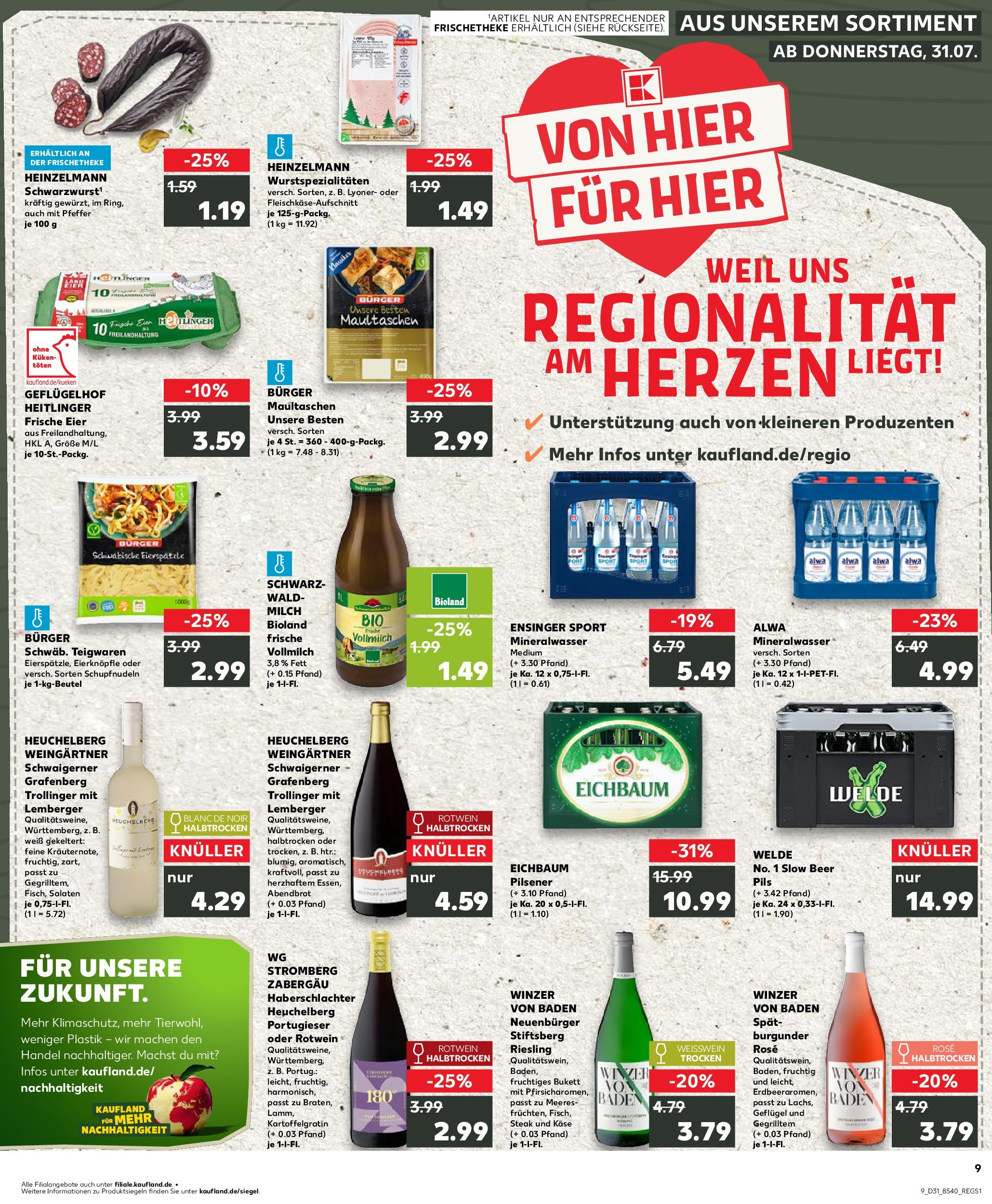 Prospekt Kaufland ab 31.07.2025 » Angebote und Werbung Online | Seite: 9 | Produkte: Weißwein, Burger, Pasta, Maultaschen Prospekt Kaufland ab 31.07.2025 » Angebote Online zum Blättern | Seite: 9 | Produkte: Weißwein, Burger, Pasta, Maultaschen