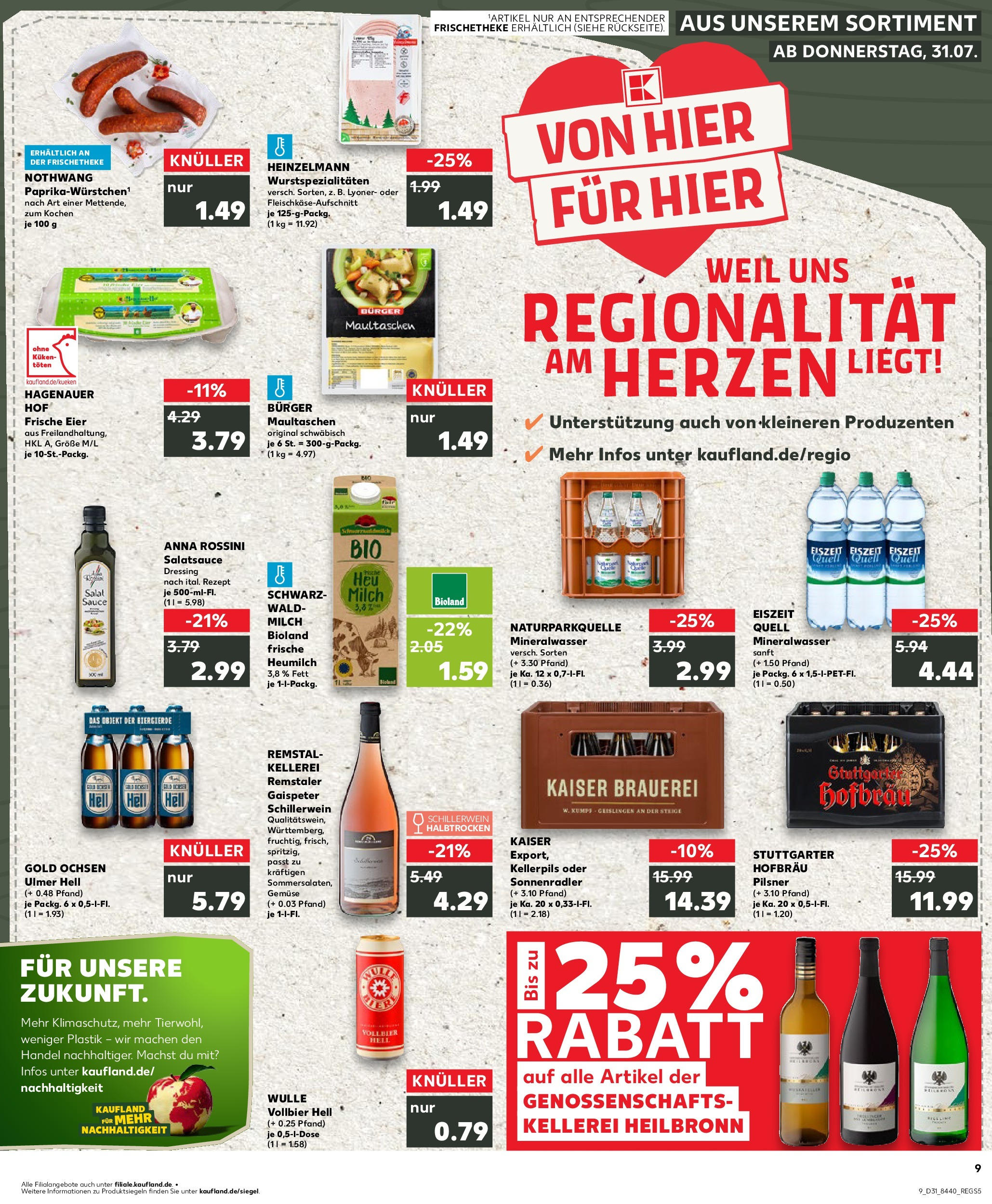 Prospekt Kaufland ab 31.07.2025 » Angebote Online zum Blättern | Seite: 9 | Produkte: Milch, Eier, Dressing, Maultaschen