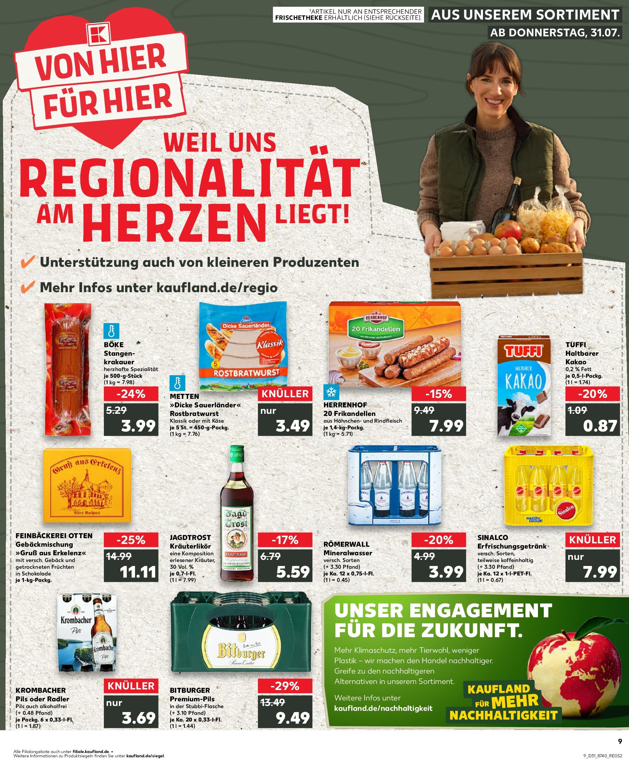 Prospekt Kaufland ab 31.07.2025 » Angebote Online zum Blättern | Seite: 9 | Produkte: Hahnchen, Schokolade, Pils, Krombacher
