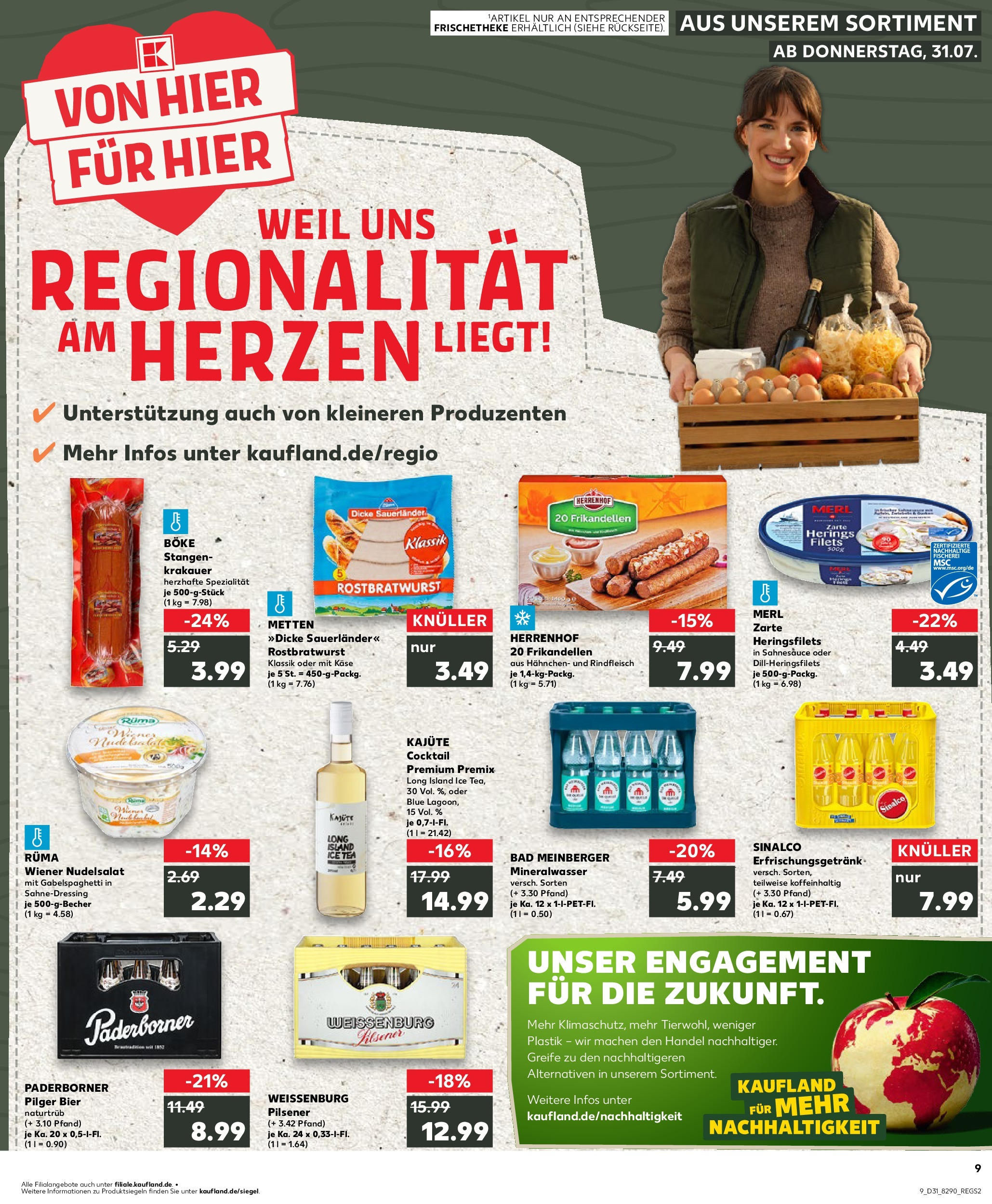 Prospekt Kaufland ab 31.07.2025 » Angebote Online zum Blättern | Seite: 9 | Produkte: Sinalco, Hahnchen, Mineralwasser, Pasta