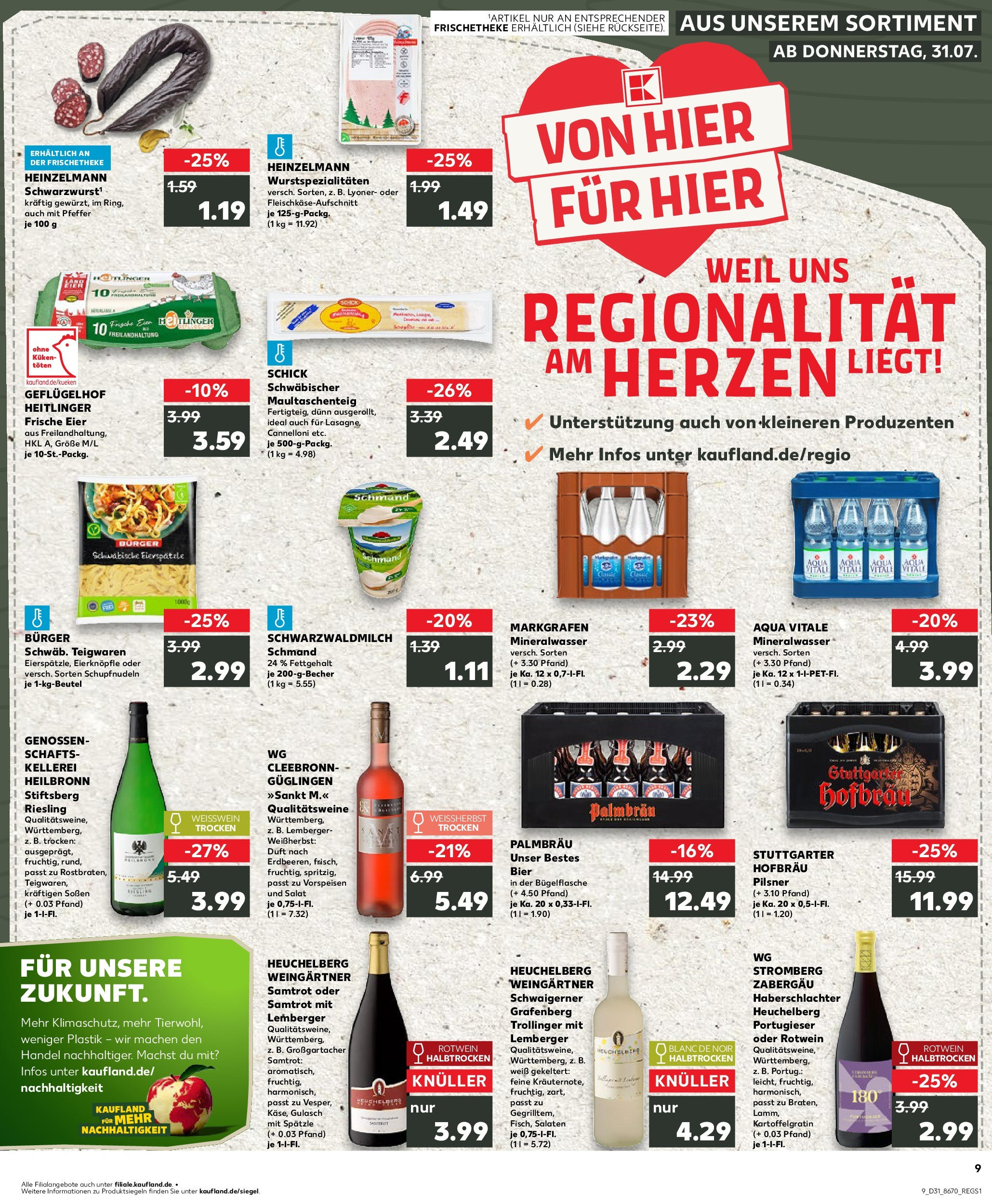 Prospekt Kaufland ab 31.07.2025 » Angebote und Werbung Online | Seite: 9 | Produkte: Bier, Weißwein, Rotwein halbtrocken, Mineralwasser Prospekt Kaufland ab 31.07.2025 » Angebote Online zum Blättern | Seite: 9 | Produkte: Bier, Weißwein, Rotwein halbtrocken, Mineralwasser