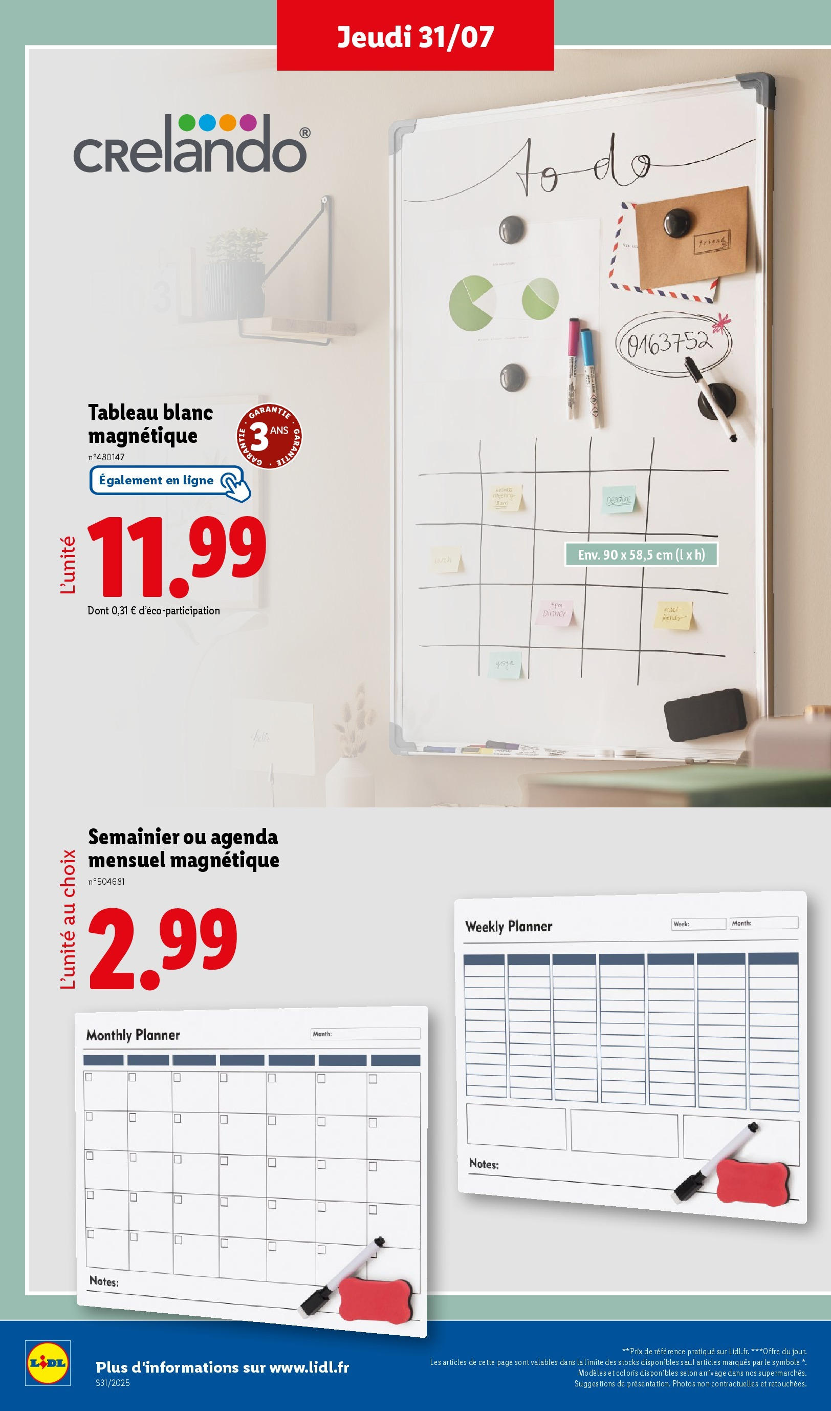 Catalogue LIDL du 30/07/2025 | Promo prospectus en ligne | Page: 12 | Produits: Tableau blanc Catalogue LIDL du 30/07/2025 | Promo prospectus en ligne | Page: 12 | Produits: Tableau blanc