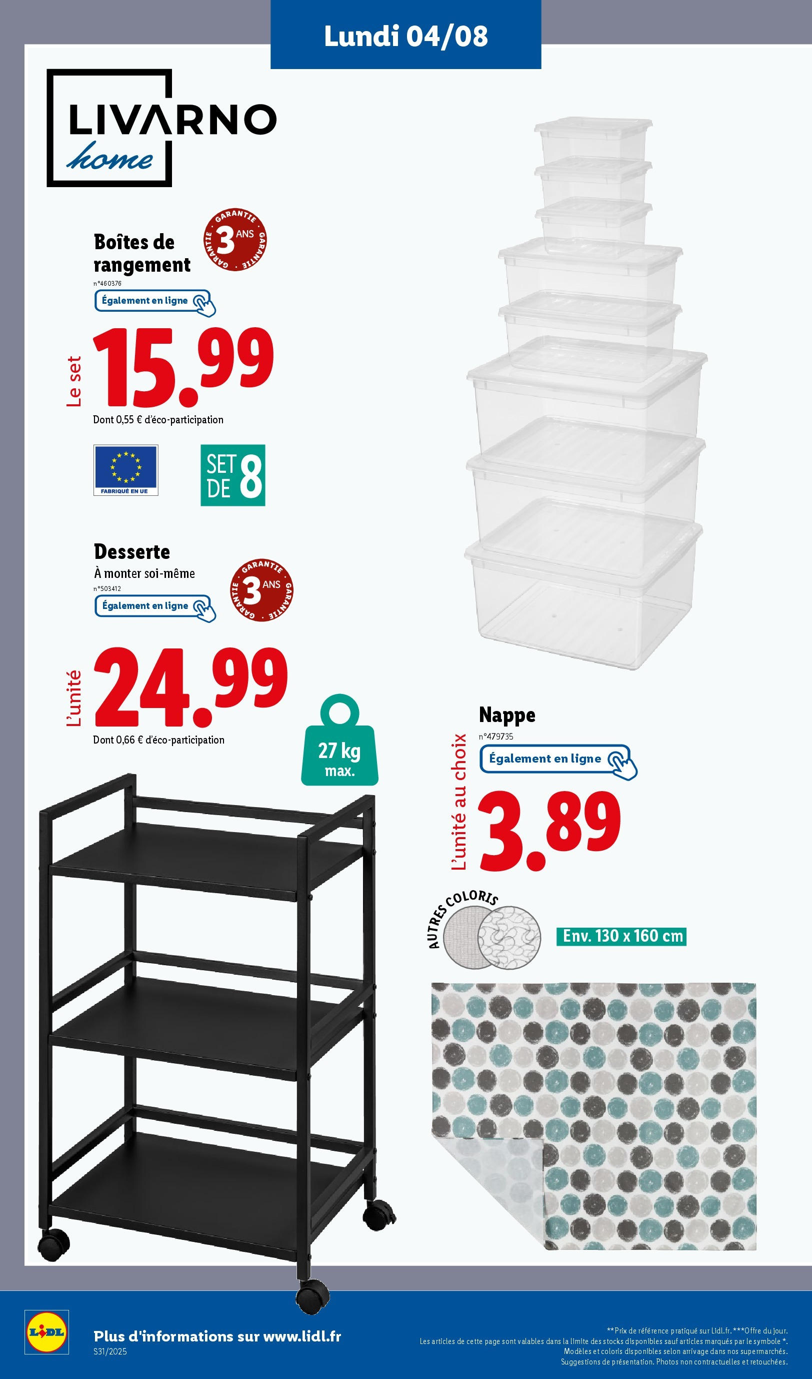 Catalogue LIDL du 30/07/2025 | Promo prospectus en ligne | Page: 24 | Produits: Nappe Catalogue LIDL du 30/07/2025 | Promo prospectus en ligne | Page: 24 | Produits: Nappe