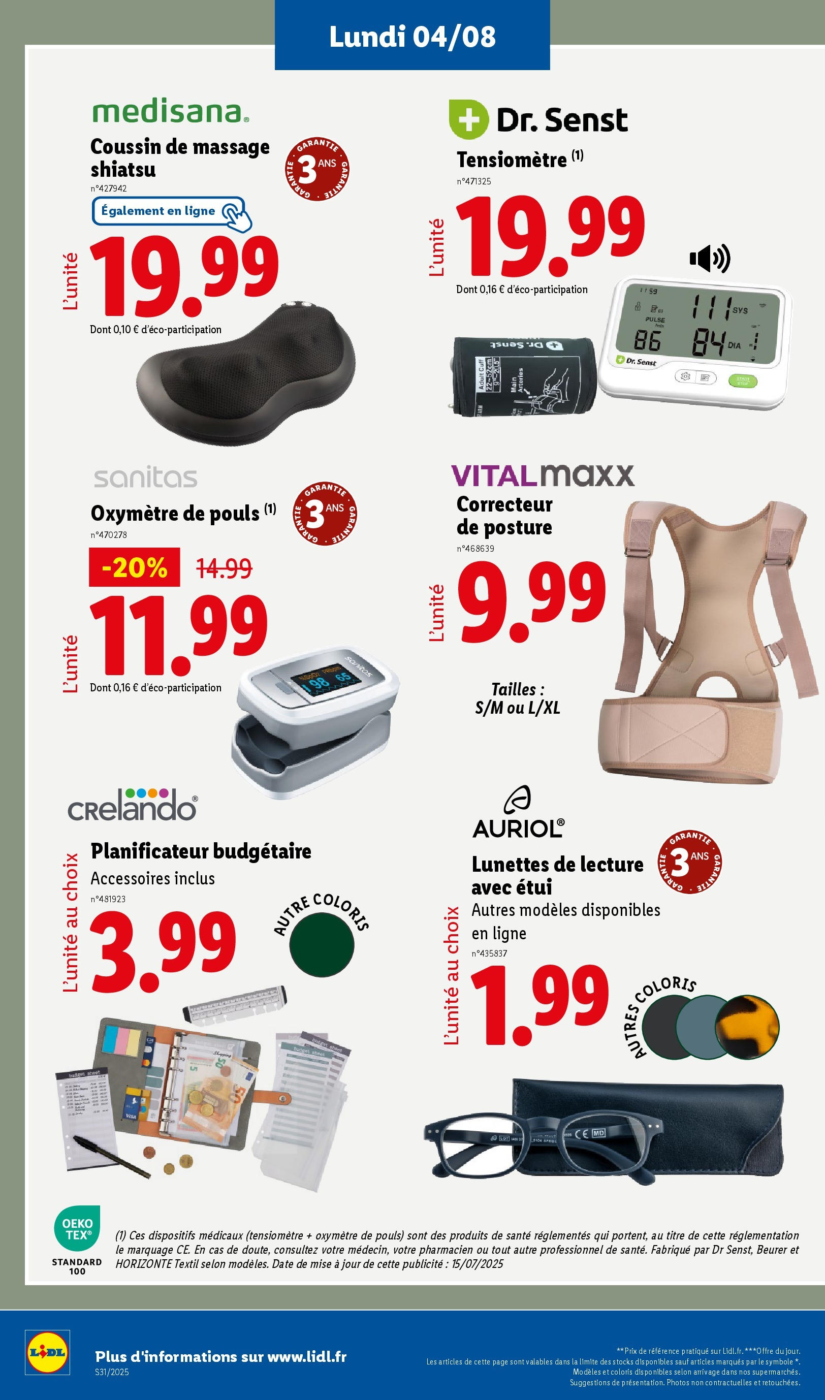 Catalogue LIDL du 30/07/2025 | Promo prospectus en ligne | Page: 34 | Produits: Étui, Tensiomètre, Coussin de massage, Correcteur Catalogue LIDL du 30/07/2025 | Promo prospectus en ligne | Page: 34 | Produits: Étui, Tensiomètre, Coussin de massage, Correcteur