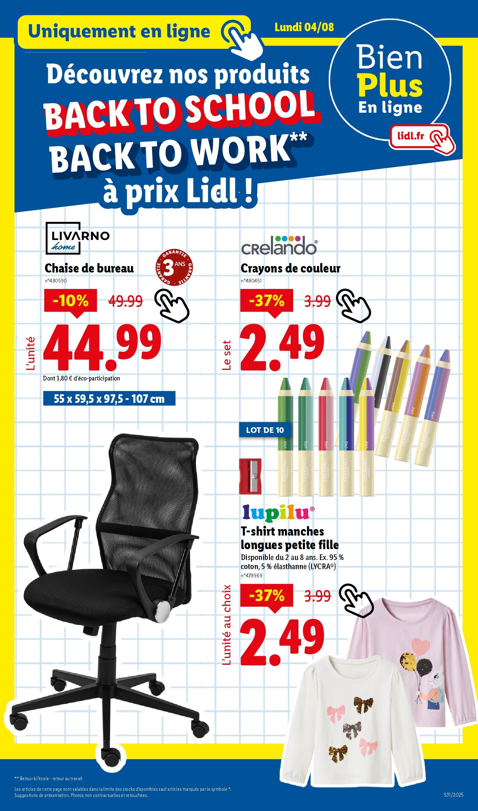 Catalogue LIDL du 30/07/2025 | Promo prospectus en ligne | Page: 37 | Produits: Bureau, Crayons de couleur, Chaise de bureau, T-shirt Catalogue LIDL du 30/07/2025 | Promo prospectus en ligne | Page: 37 | Produits: Bureau, Crayons de couleur, Chaise de bureau, T-shirt