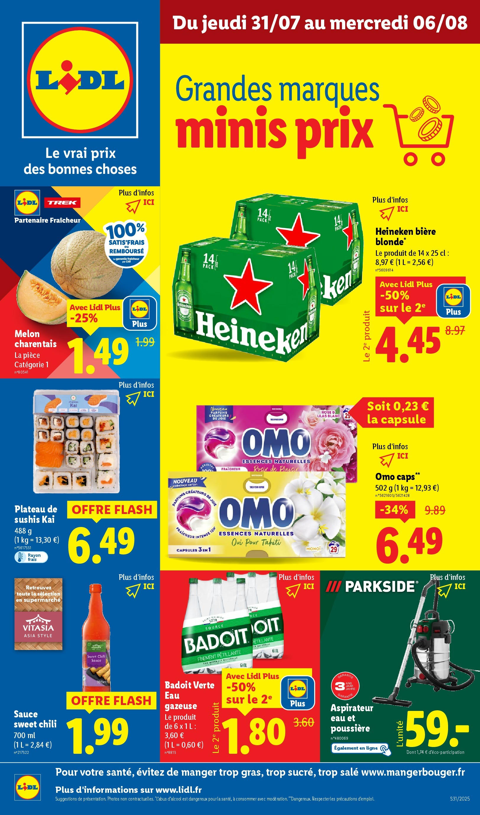 Catalogue LIDL du 30/07/2025 | Promo prospectus en ligne | Page: 1 | Produits: Melon, Aspirateur, Aspirateur eau et poussière, Heineken