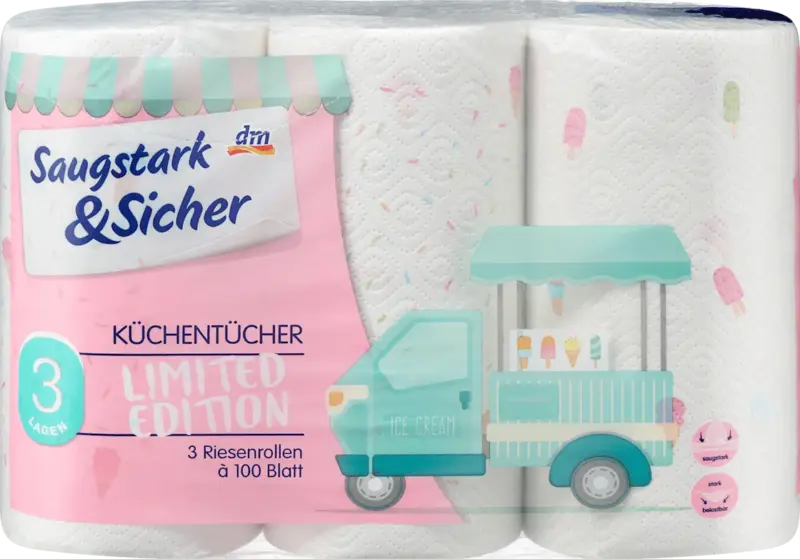 Saugstark&Sicher Küchentücher Design 3-lagig (3x100 Blatt)
