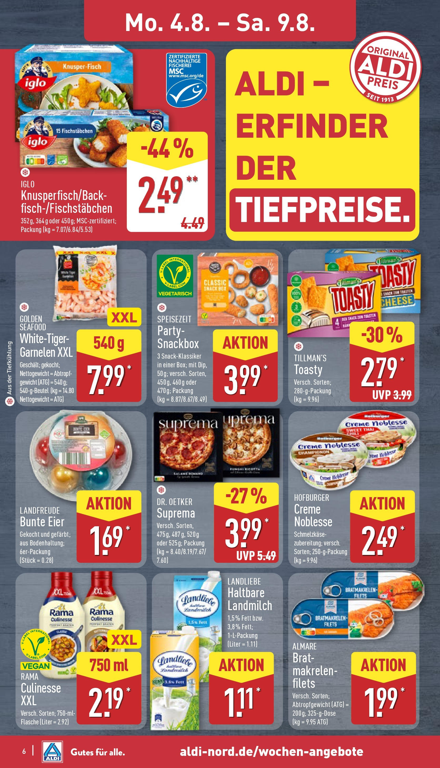 Aldi Prospekt 	 (ab 04.08.2025) » Angebote Online | Seite: 6 | Produkte: Rama, Creme noblesse, Fischstabchen, Chili