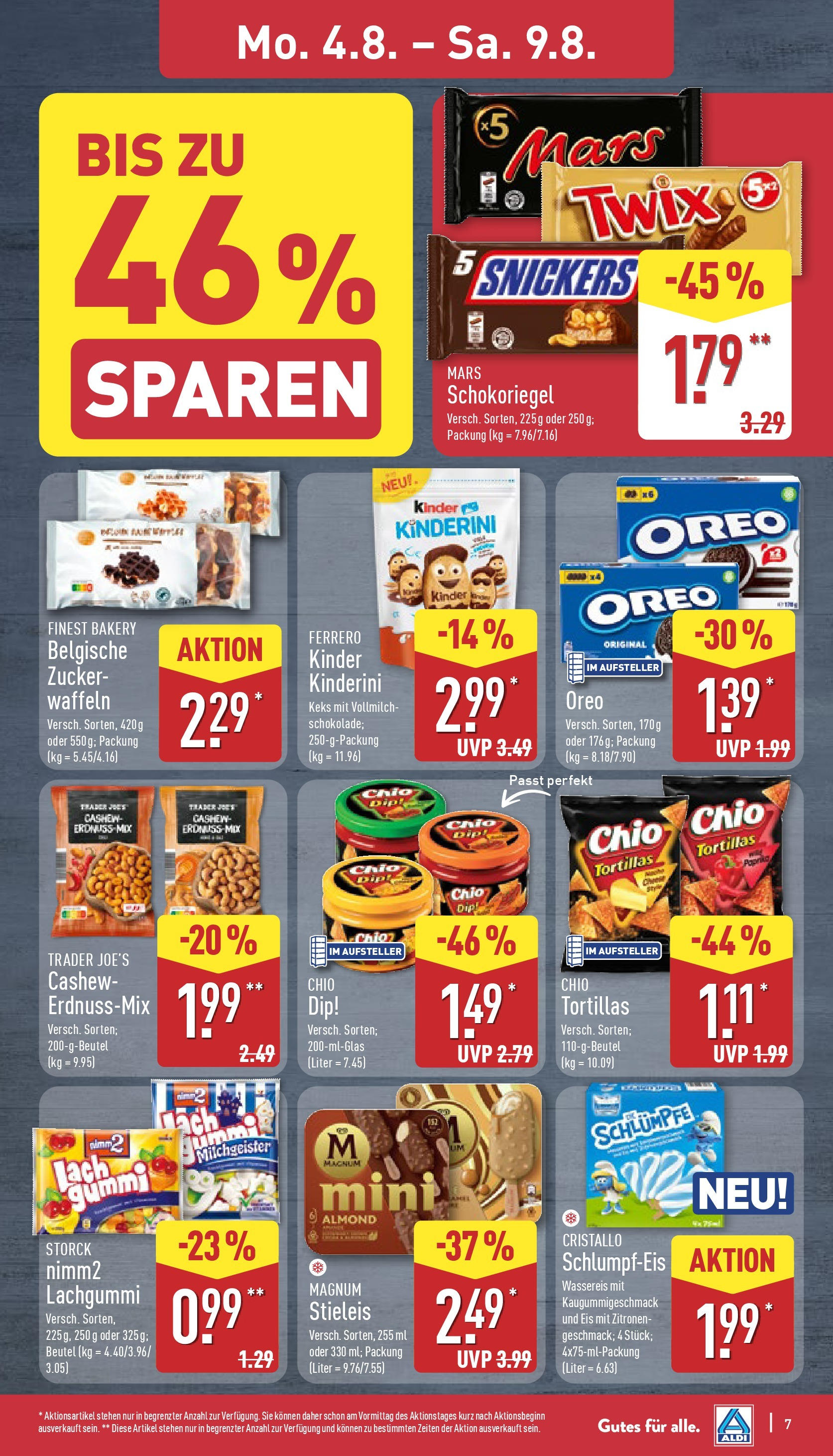 Aldi Prospekt 	 (ab 04.08.2025) » Angebote Online | Seite: 7 | Produkte: Snickers, Waffeln, Eis, Zitronen