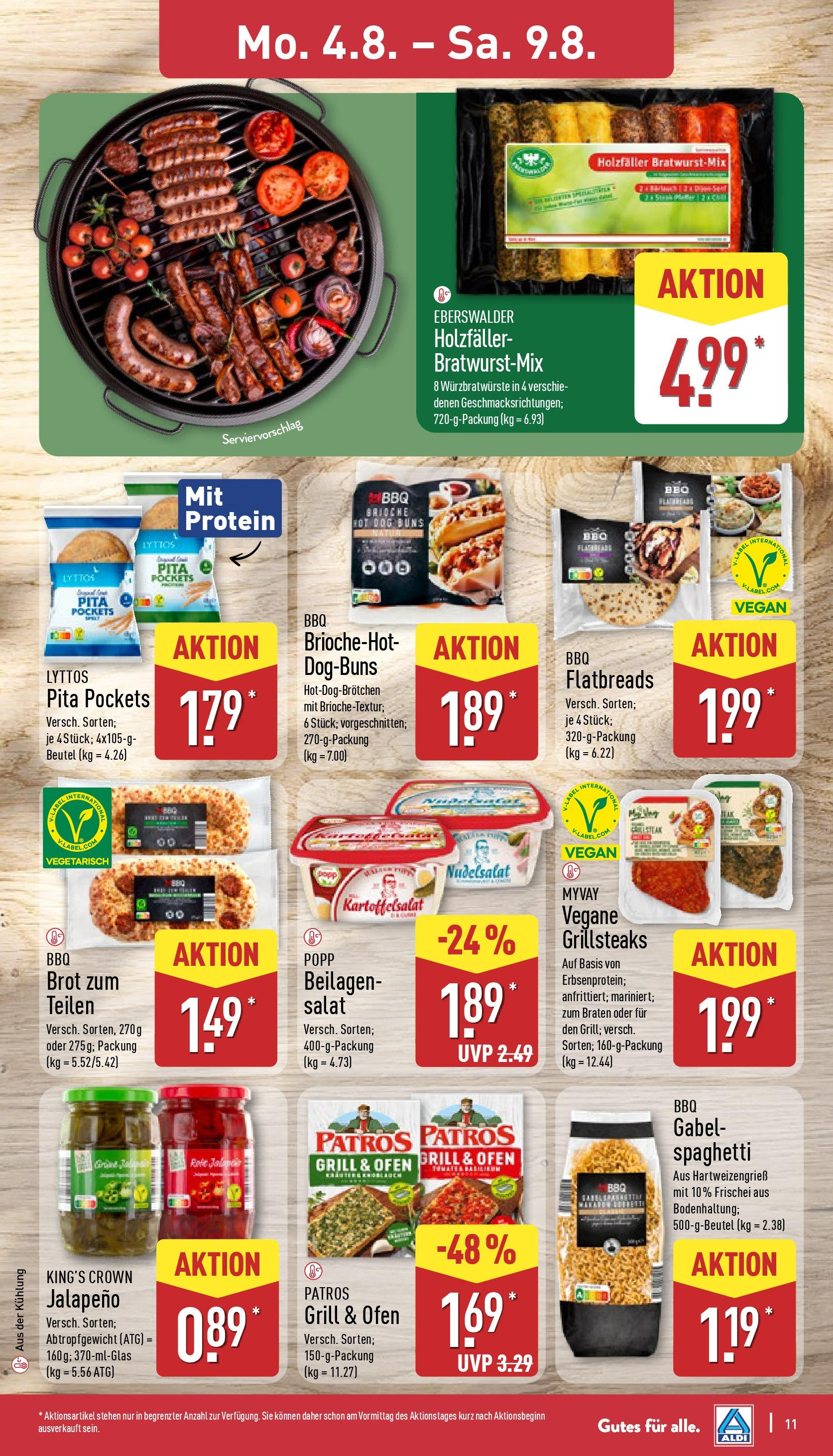 Aldi Prospekt 	 (ab 04.08.2025) » Angebote Online | Seite: 11 | Produkte: Grill, Patros, Brot, Salat