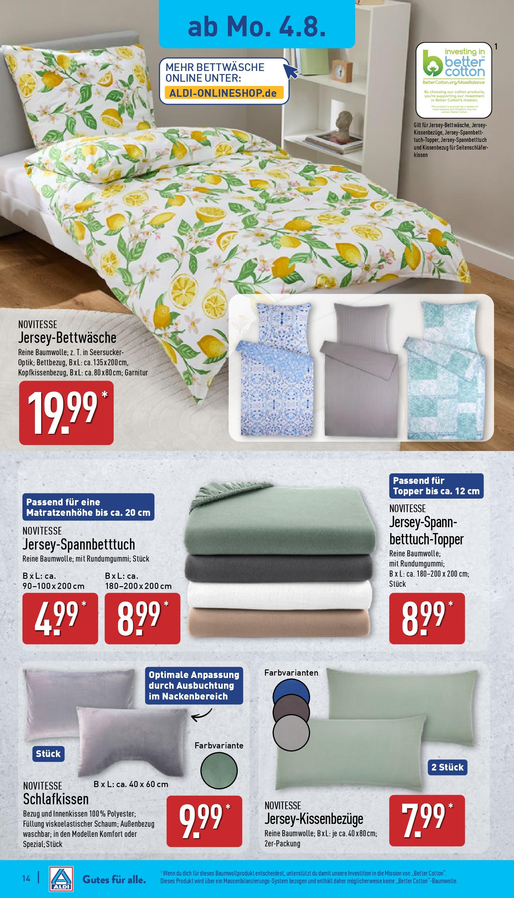 Aldi Prospekt 	 (ab 04.08.2025) » Angebote Online | Seite: 14 | Produkte: Kissen, Topper, Bettwäsche