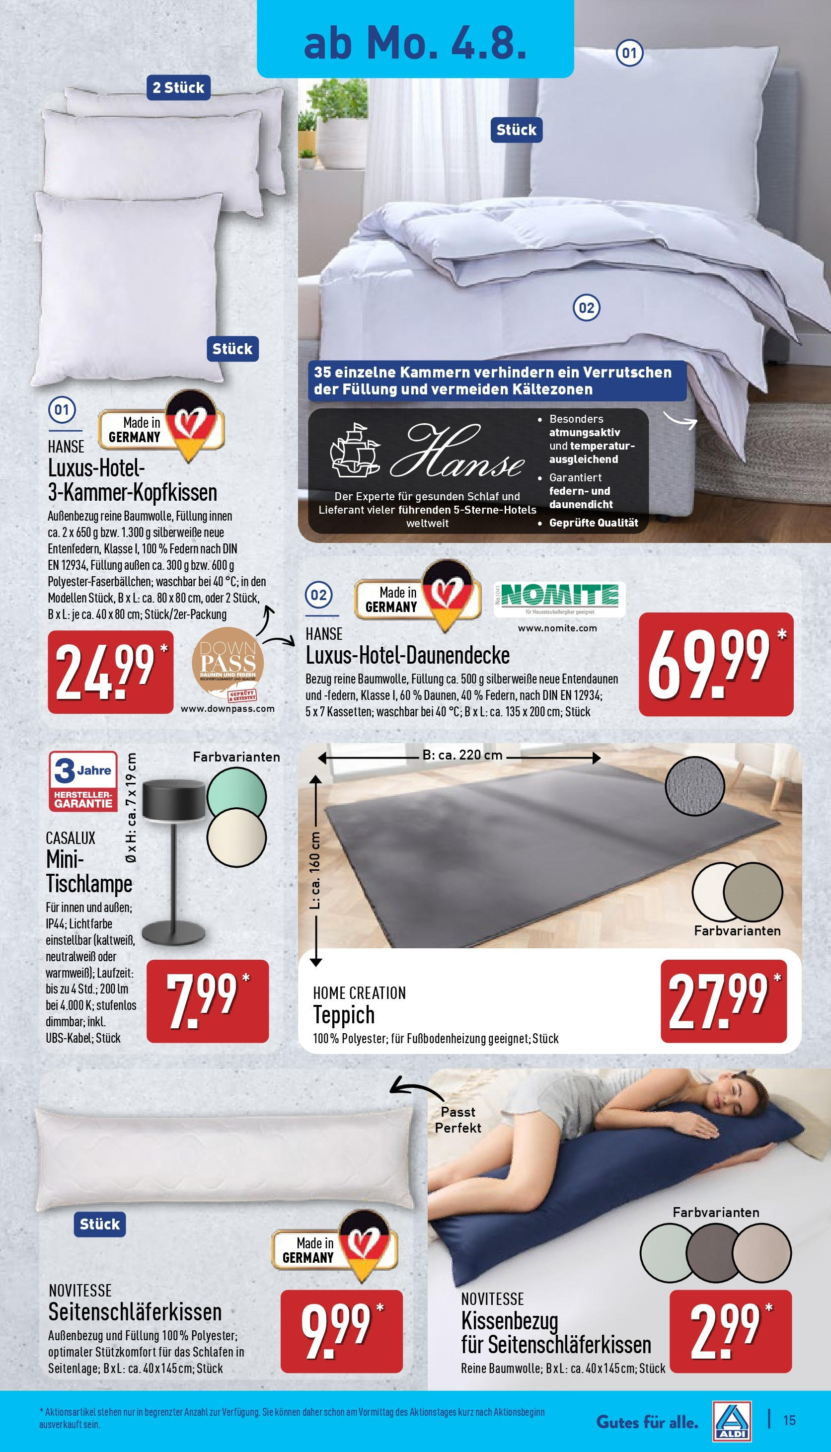 Aldi Prospekt 	 (ab 04.08.2025) » Angebote Online | Seite: 15 | Produkte: Teppich, Home creation
