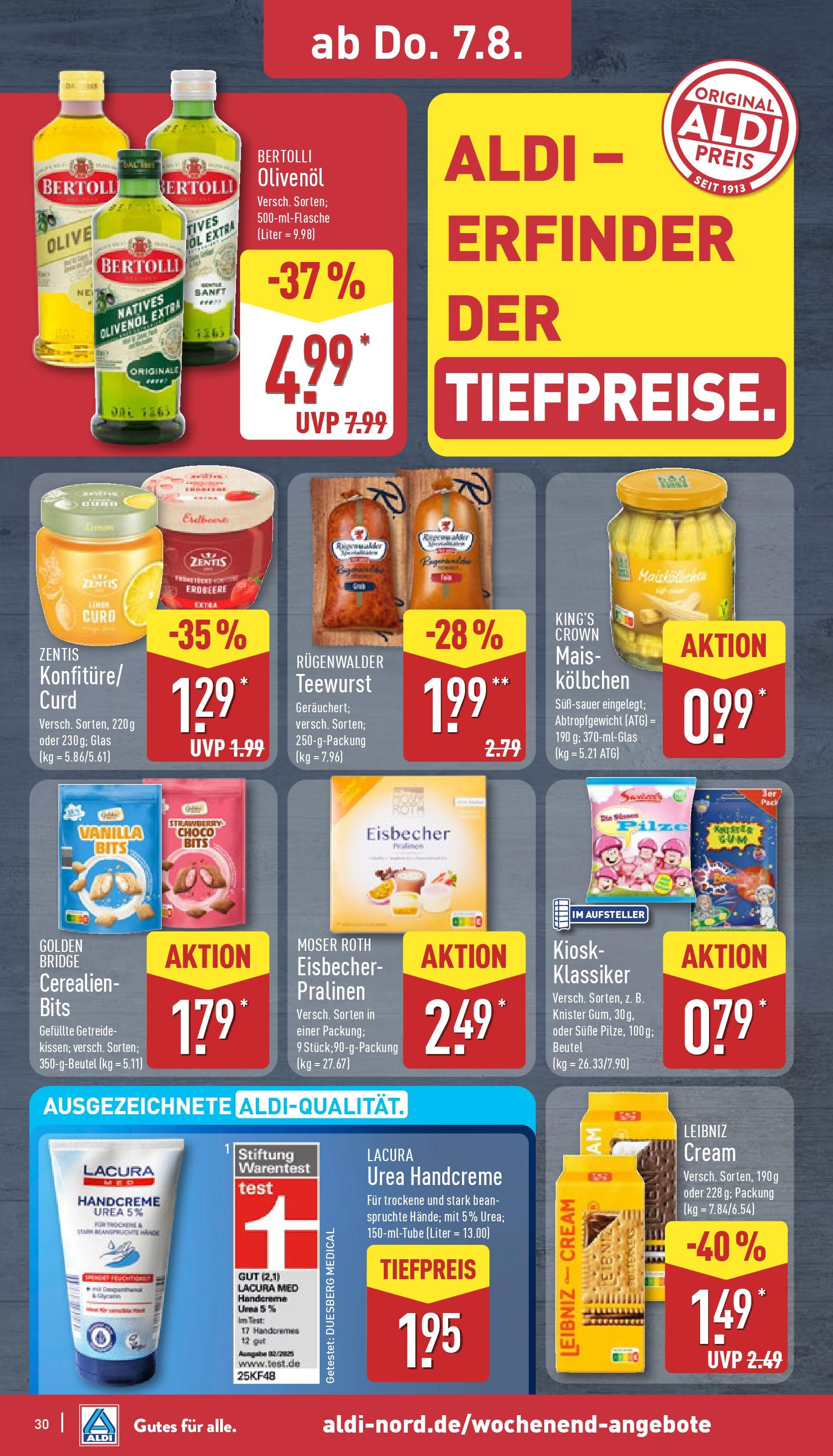 Aldi Prospekt 	 (ab 04.08.2025) » Angebote Online | Seite: 30 | Produkte: Olivenol, Handcreme, Getreide