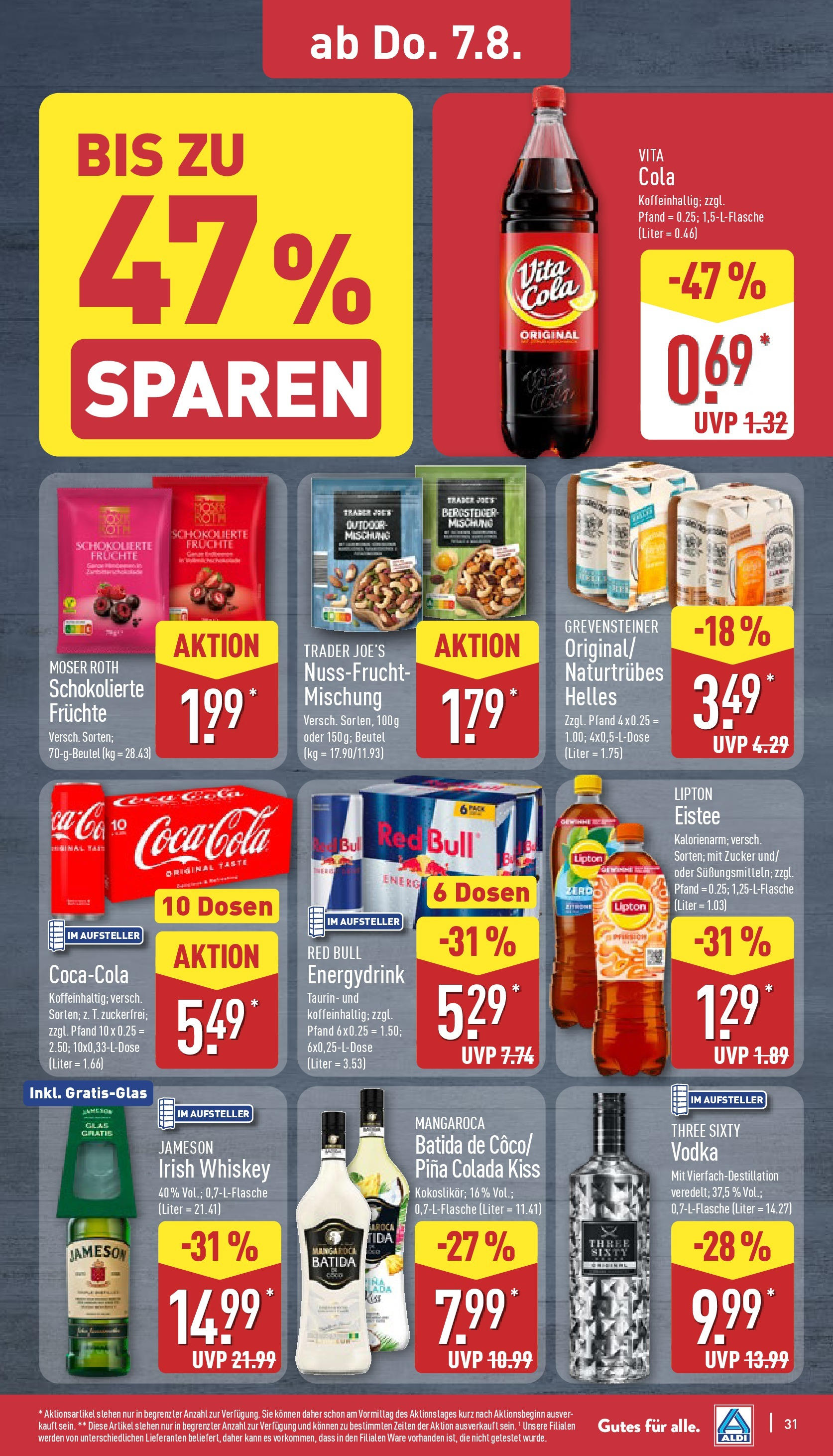 Aldi Prospekt 	 (ab 04.08.2025) » Angebote Online | Seite: 31 | Produkte: Red bull, Cola, Zucker, Vita cola