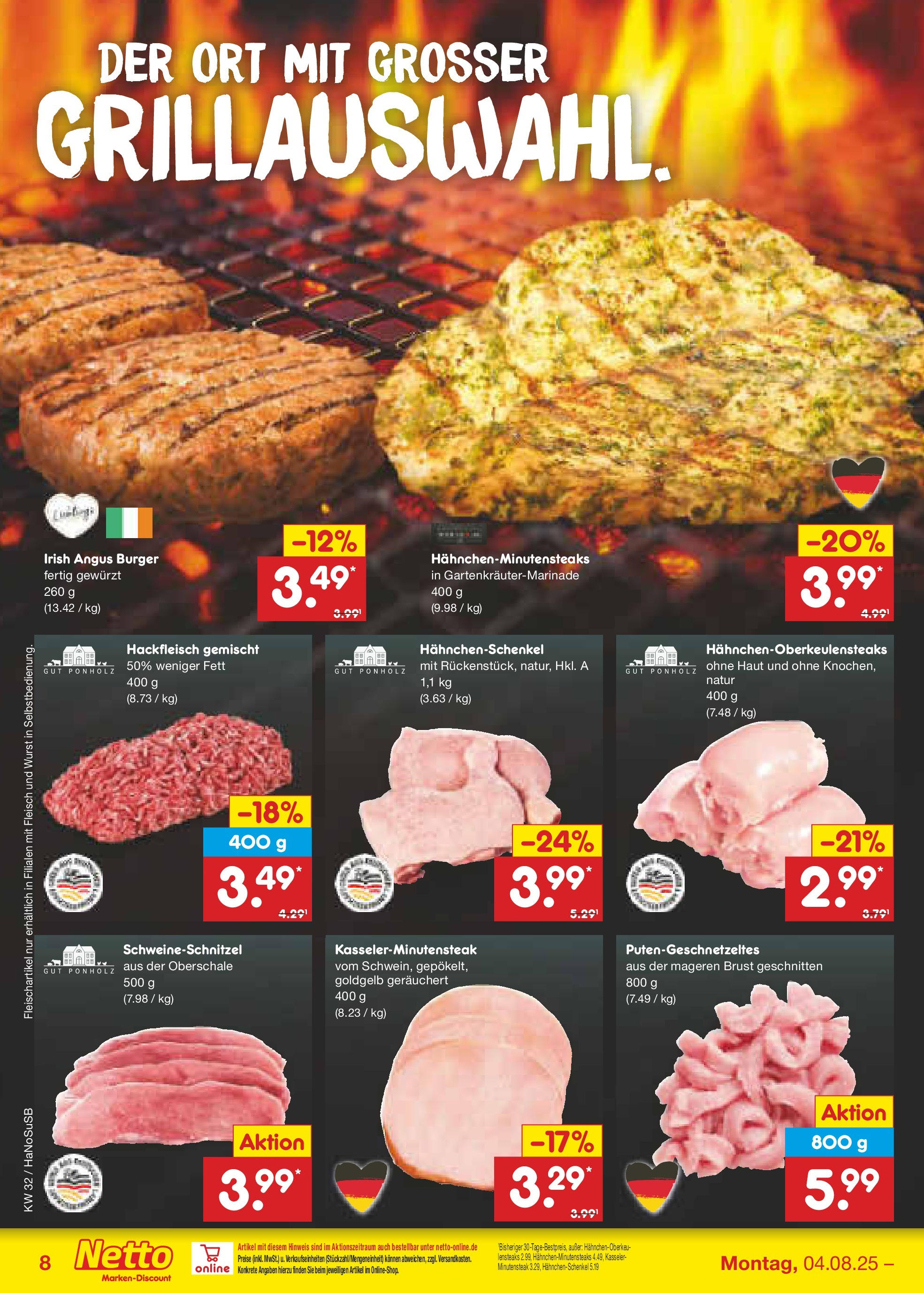 Netto Marken-Discount prospekt Wuppertal (ab 04.08.2025) » Angebote | Seite: 10 | Produkte: Burger, Wurst, Fleisch, Hackfleisch Netto Marken-Discount prospekt Wuppertal (ab 04.08.2025) » Angebote | Seite: 10 | Produkte: Burger, Wurst, Fleisch, Hackfleisch