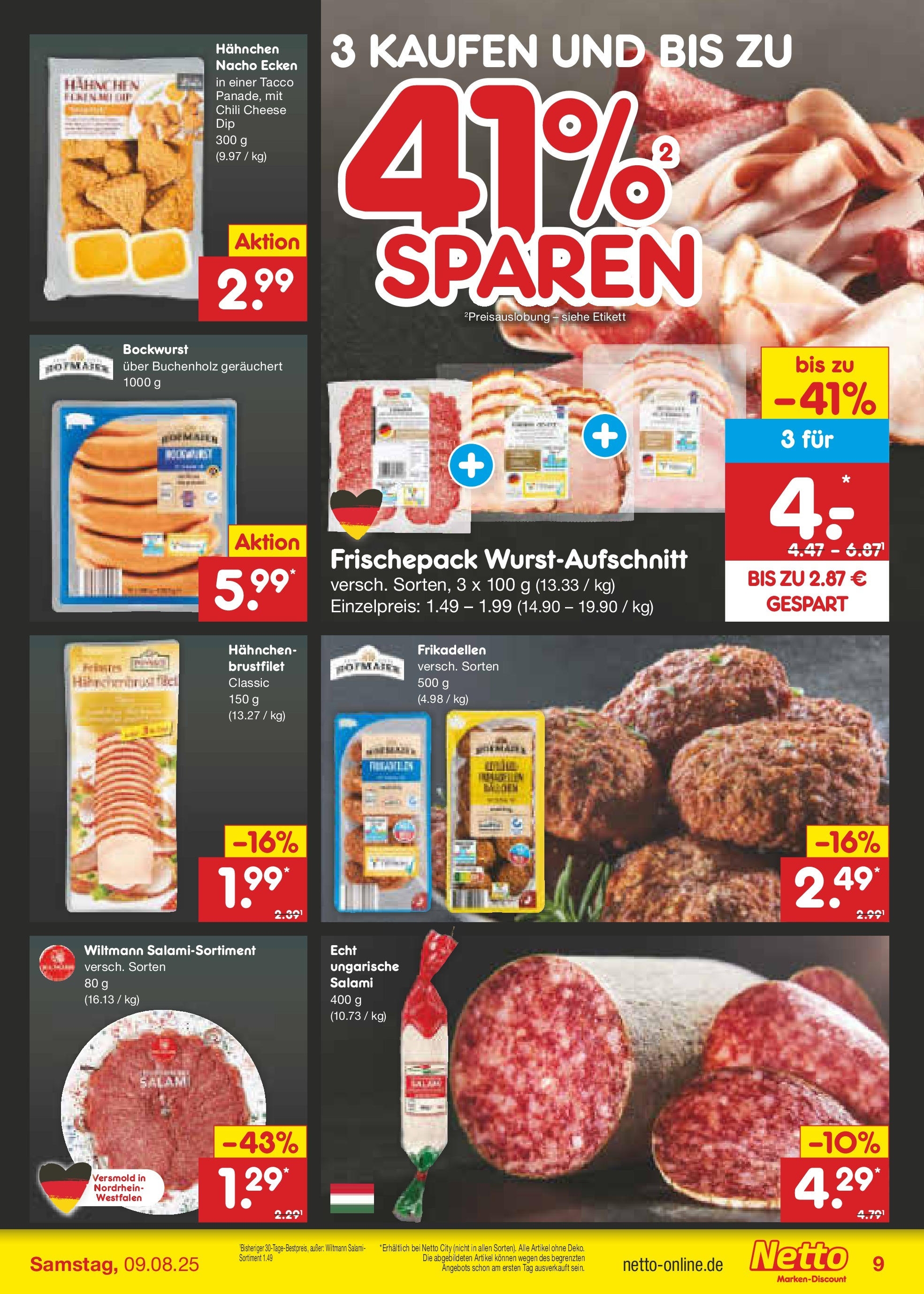 Netto Marken-Discount prospekt Wuppertal (ab 04.08.2025) » Angebote | Seite: 11 | Produkte: Bockwurst, Hahnchen, Chili, Salami Netto Marken-Discount prospekt Wuppertal (ab 04.08.2025) » Angebote | Seite: 11 | Produkte: Bockwurst, Hahnchen, Chili, Salami