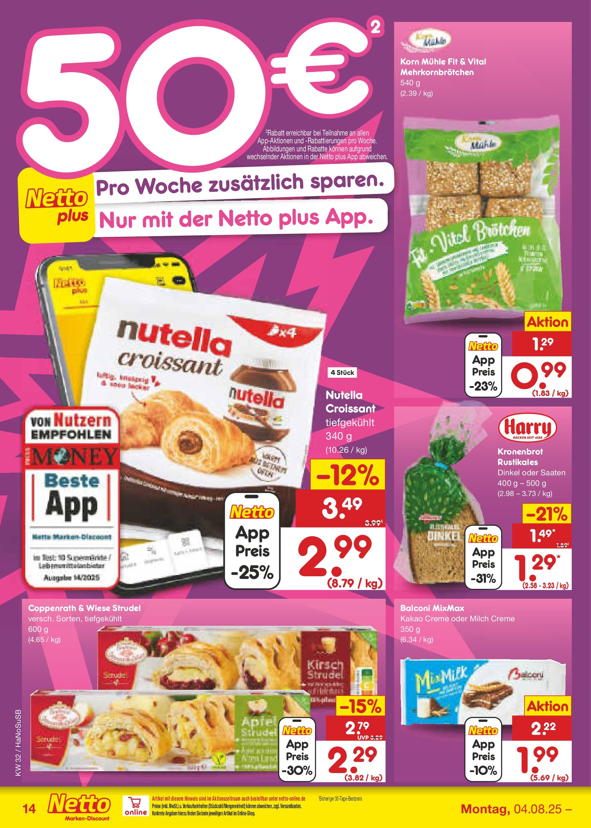 Netto Marken-Discount prospekt Wuppertal (ab 04.08.2025) » Angebote | Seite: 18 | Produkte: Mühle, Milch, Croissant, Nutella Netto Marken-Discount prospekt Wuppertal (ab 04.08.2025) » Angebote | Seite: 18 | Produkte: Mühle, Milch, Croissant, Nutella
