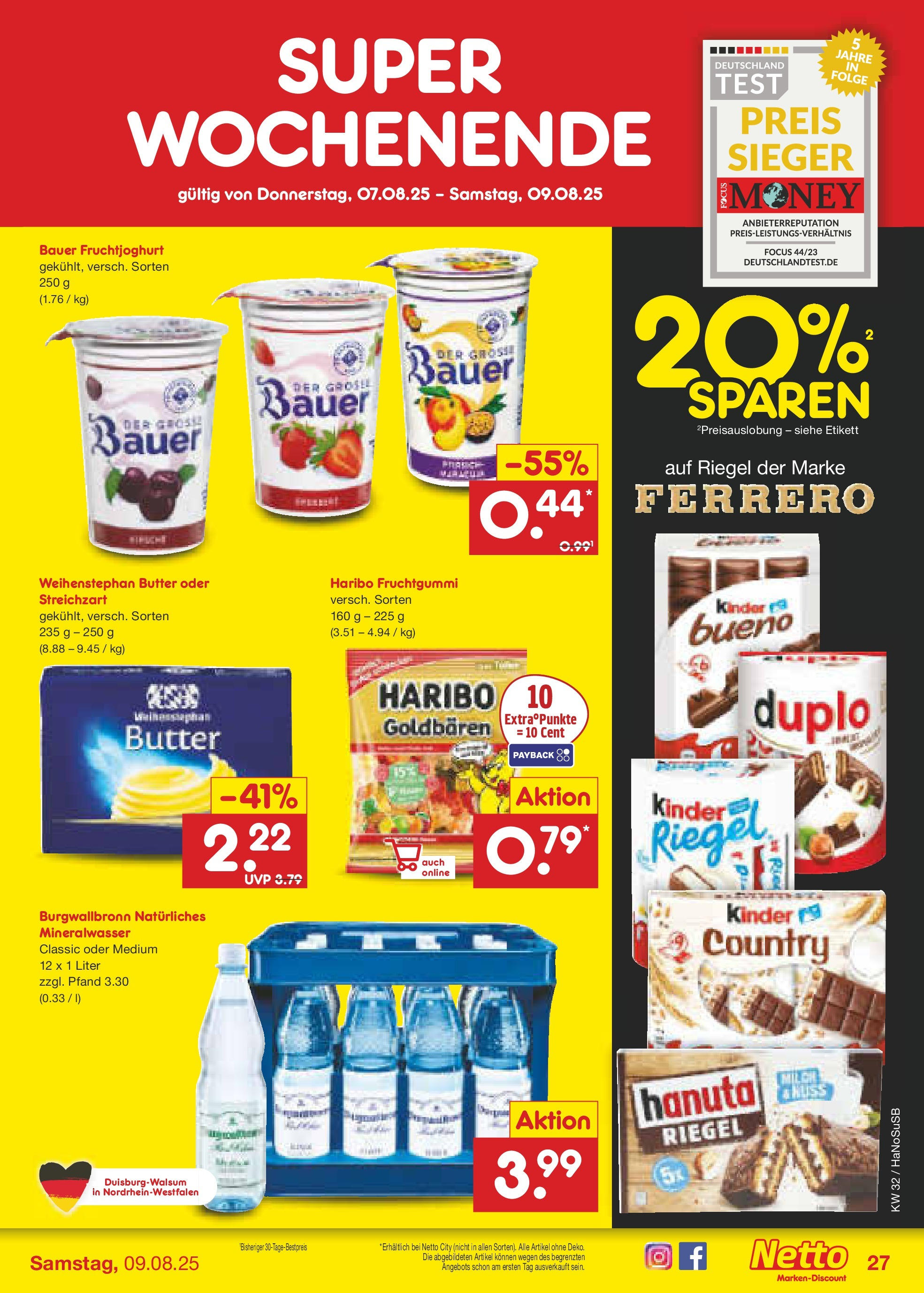 Netto Marken-Discount prospekt Wuppertal (ab 04.08.2025) » Angebote | Seite: 47 | Produkte: Butter, Fruchtjoghurt, Mineralwasser, Weihenstephan butter Netto Marken-Discount prospekt Wuppertal (ab 04.08.2025) » Angebote | Seite: 47 | Produkte: Butter, Fruchtjoghurt, Mineralwasser, Weihenstephan butter