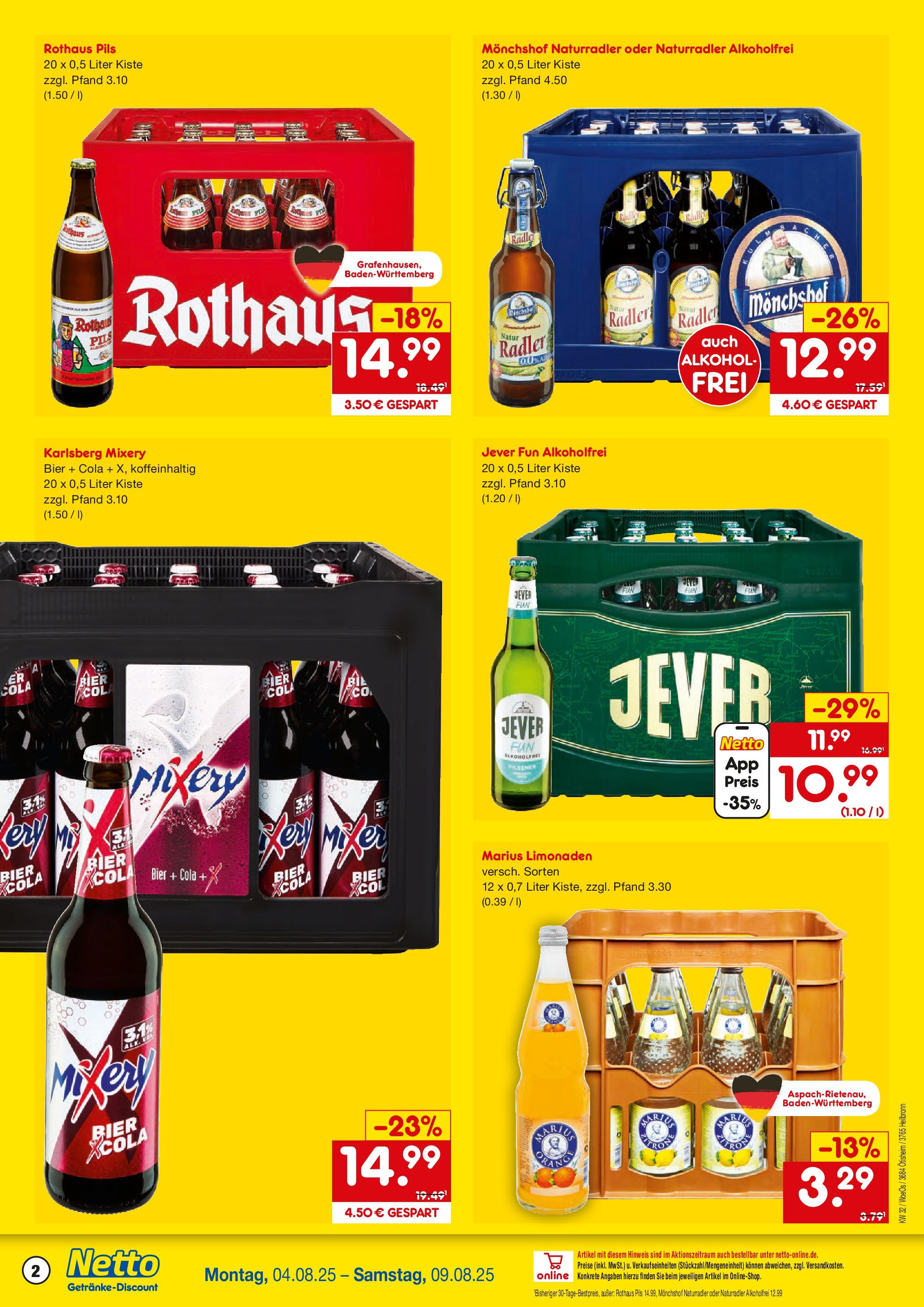 Netto Marken-Discount prospekt Heilbronn (ab 04.08.2025) » Angebote | Seite: 2 | Produkte: Monchshof, Cola, Pils, Jever Netto Marken-Discount prospekt Heilbronn (ab 04.08.2025) » Angebote | Seite: 2 | Produkte: Monchshof, Cola, Pils, Jever