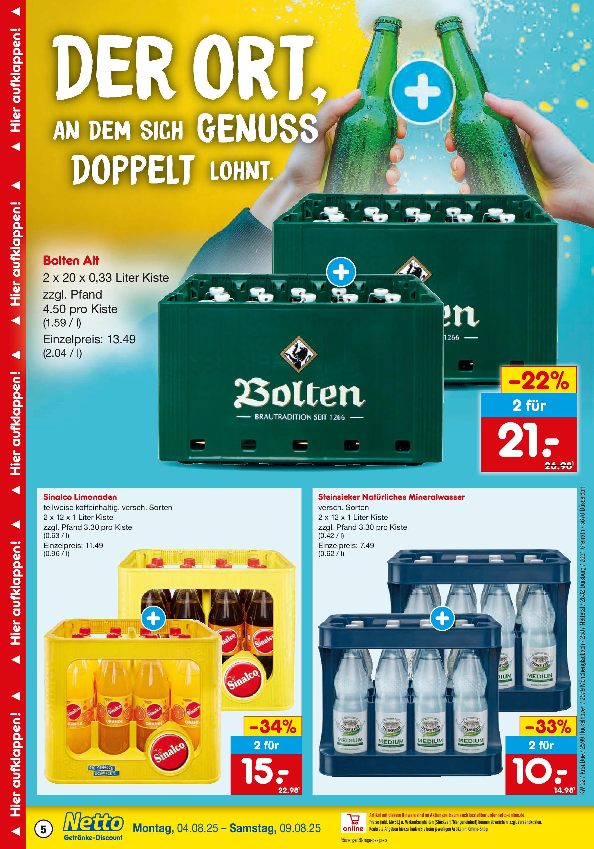 Netto Marken-Discount prospekt Mönchengladbach (ab 04.08.2025) » Angebote | Seite: 5 | Produkte: Sinalco, Mineralwasser Netto Marken-Discount prospekt Mönchengladbach (ab 04.08.2025) » Angebote | Seite: 5 | Produkte: Sinalco, Mineralwasser