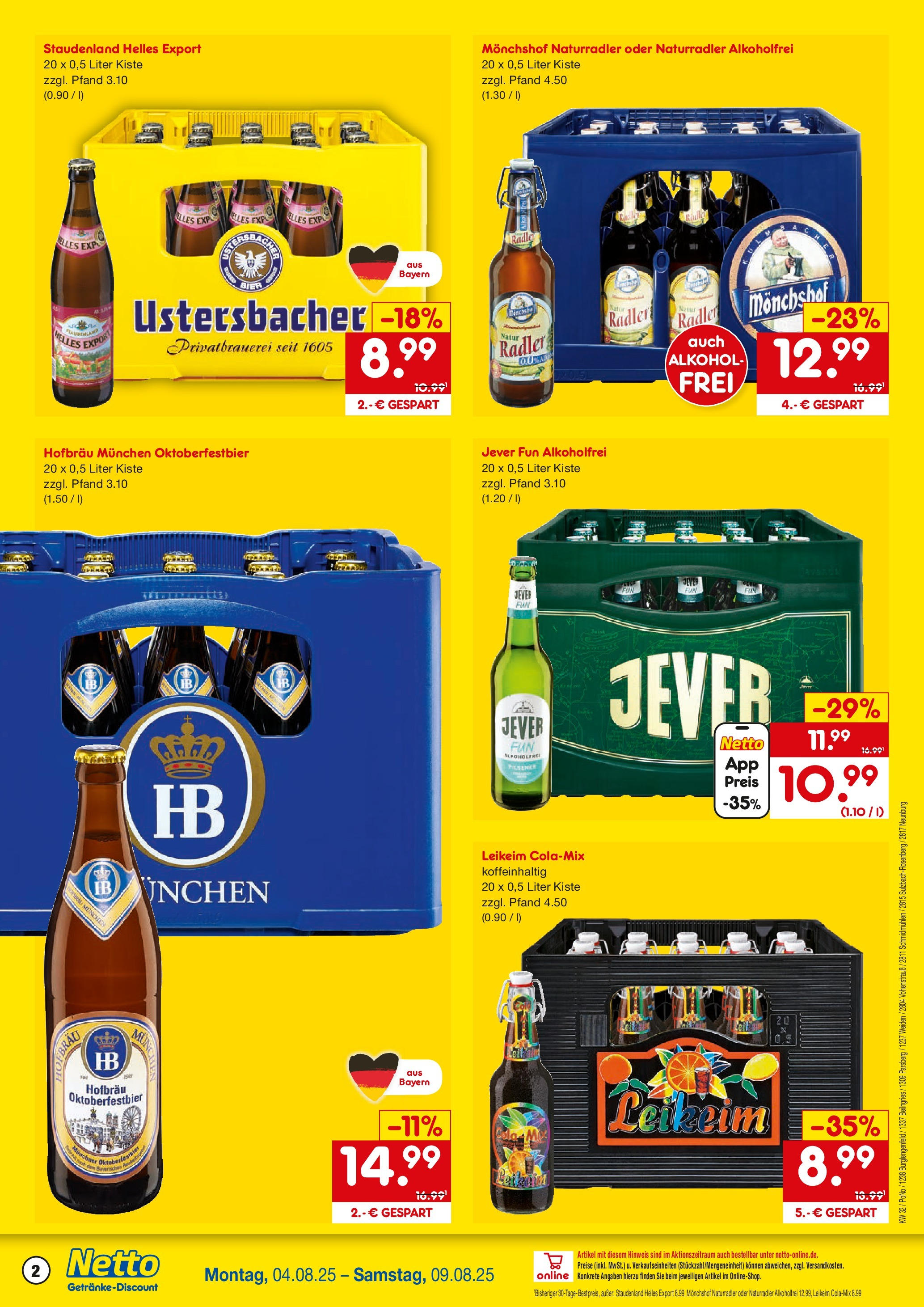 Netto Marken-Discount prospekt Burglengenfeld	 (ab 04.08.2025) » Angebote | Seite: 2 | Produkte: Monchshof, Bier, Radler, Jever