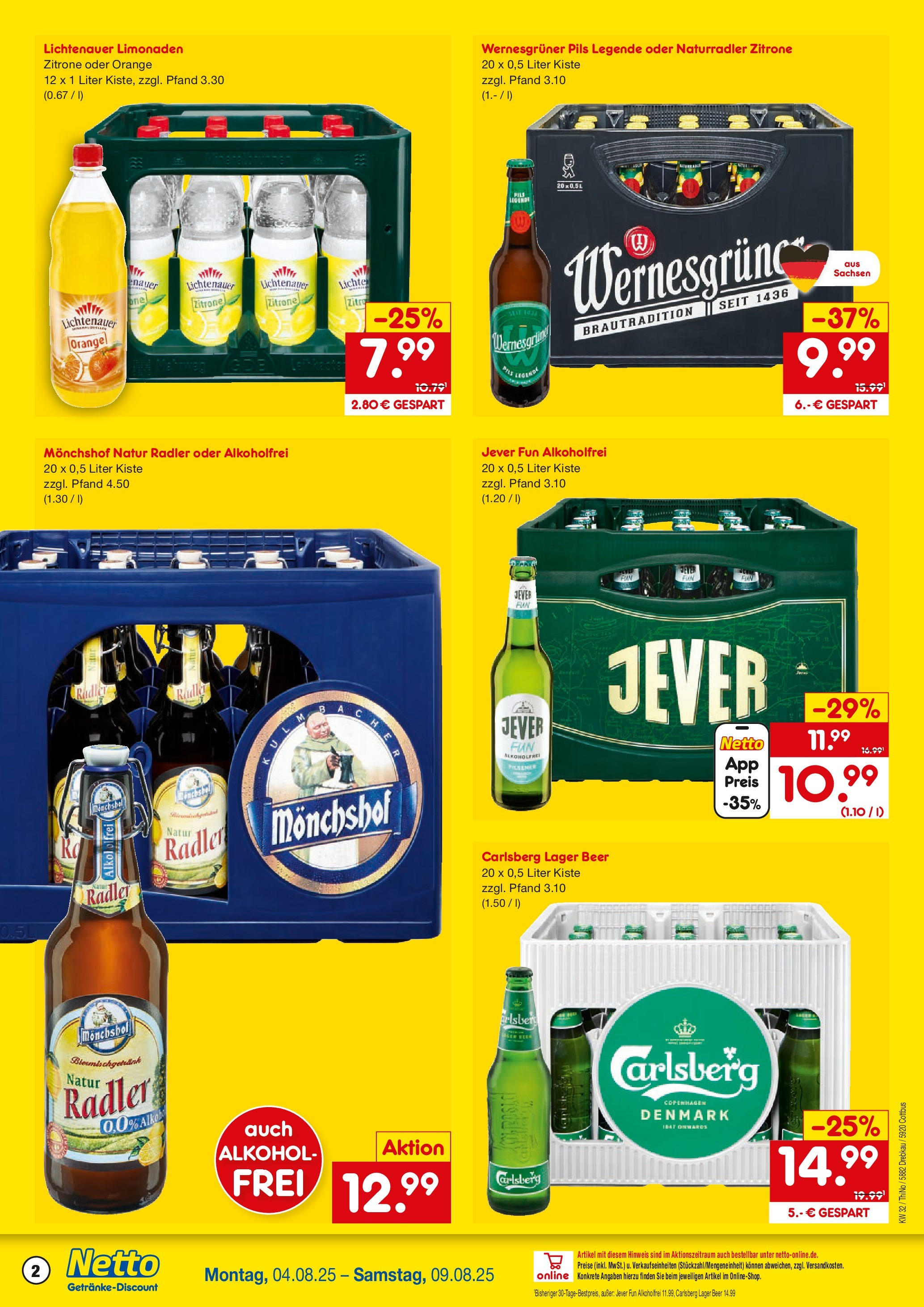 Netto Marken-Discount prospekt Cottbus (ab 04.08.2025) » Angebote | Seite: 2 | Produkte: Carlsberg, Pils, Zitrone, Jever Netto Marken-Discount prospekt Cottbus (ab 04.08.2025) » Angebote | Seite: 2 | Produkte: Carlsberg, Pils, Zitrone, Jever