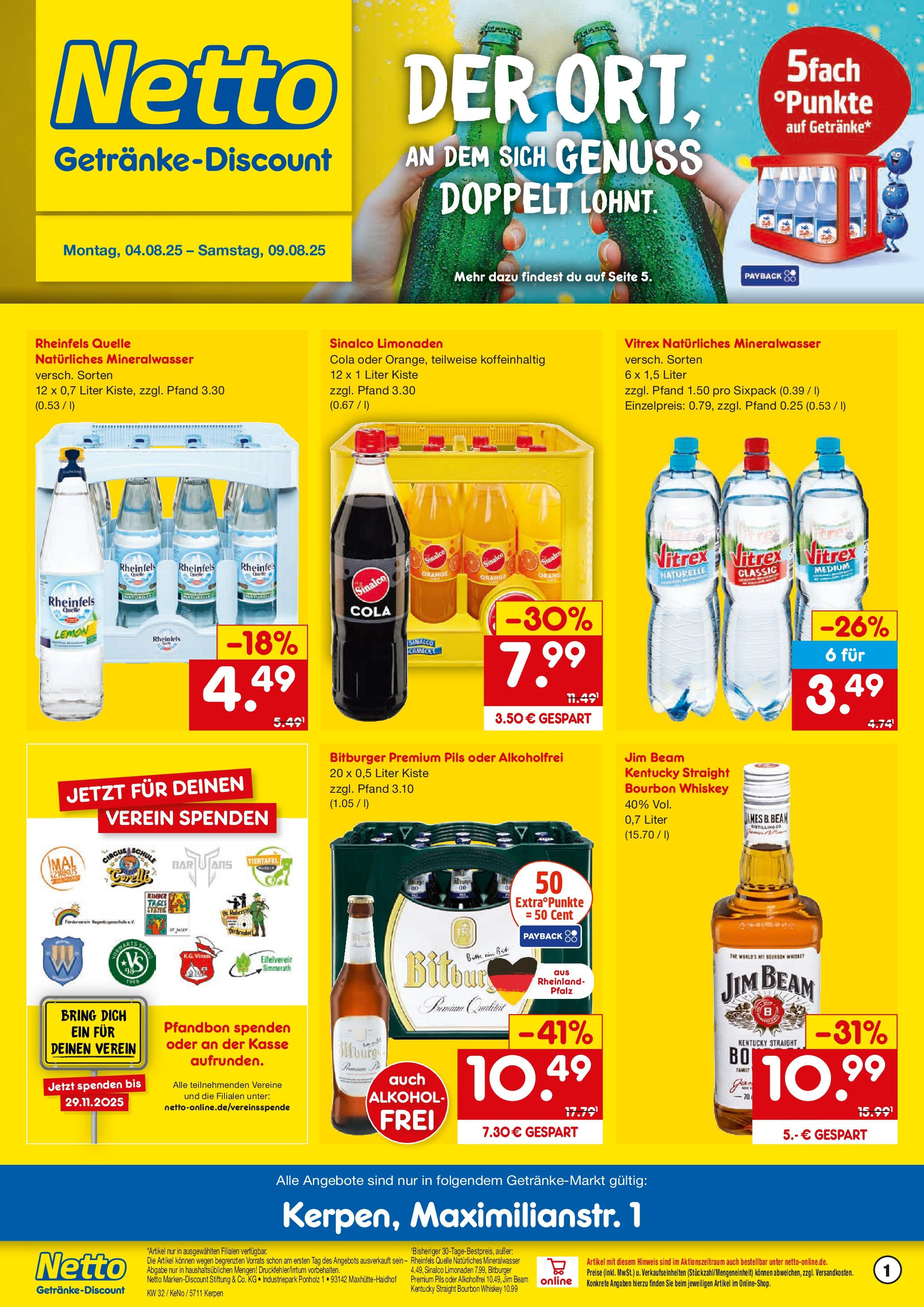 Netto Marken-Discount prospekt Kerpen (ab 04.08.2025) » Angebote | Seite: 1 | Produkte: Sinalco, Bitburger, Jim beam, Mineralwasser Netto Marken-Discount prospekt Kerpen (ab 04.08.2025) » Angebote | Seite: 1 | Produkte: Sinalco, Bitburger, Jim beam, Mineralwasser