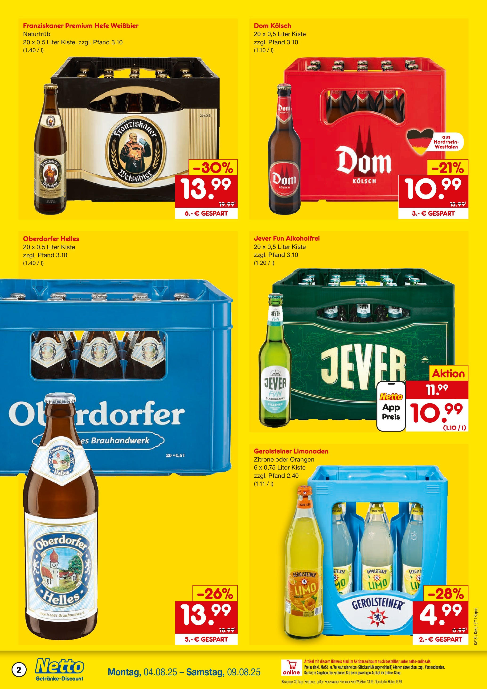 Netto Marken-Discount prospekt Kerpen (ab 04.08.2025) » Angebote | Seite: 2 | Produkte: Franziskaner, Öl, Weißbier, Gerolsteiner Netto Marken-Discount prospekt Kerpen (ab 04.08.2025) » Angebote | Seite: 2 | Produkte: Franziskaner, Öl, Weißbier, Gerolsteiner