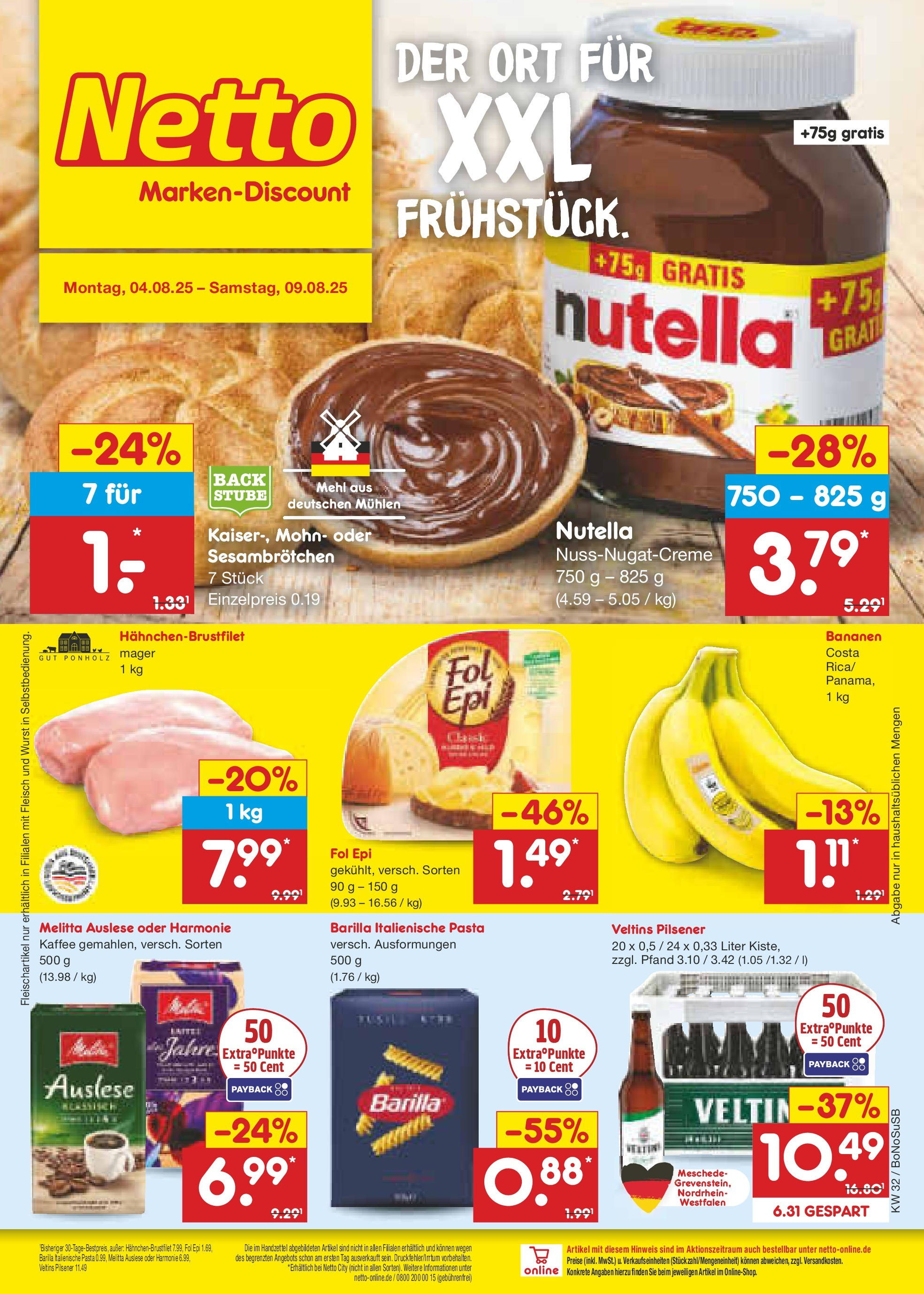 Netto Marken-Discount prospekt Stadtlohn (ab 04.08.2025) » Angebote | Seite: 1 | Produkte: Mehl, Barilla, Grat, Nutella Netto Marken-Discount prospekt Stadtlohn (ab 04.08.2025) » Angebote | Seite: 1 | Produkte: Mehl, Barilla, Grat, Nutella