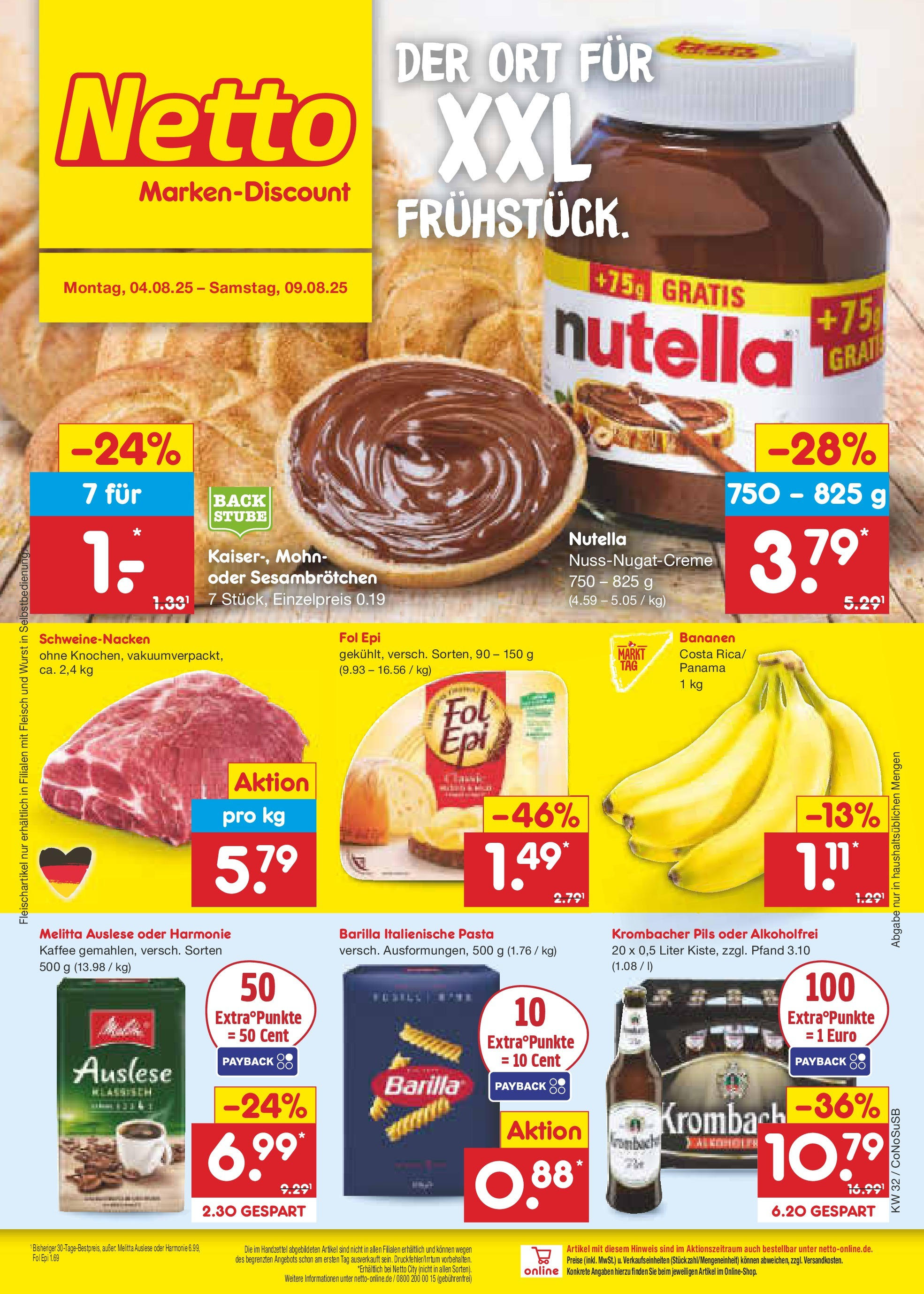 Netto Marken-Discount prospekt Kloster Lehnin (ab 04.08.2025) » Angebote | Seite: 1 | Produkte: Kaffee, Bananen, Krombacher, Fleisch Netto Marken-Discount prospekt Kloster Lehnin (ab 04.08.2025) » Angebote | Seite: 1 | Produkte: Kaffee, Bananen, Krombacher, Fleisch