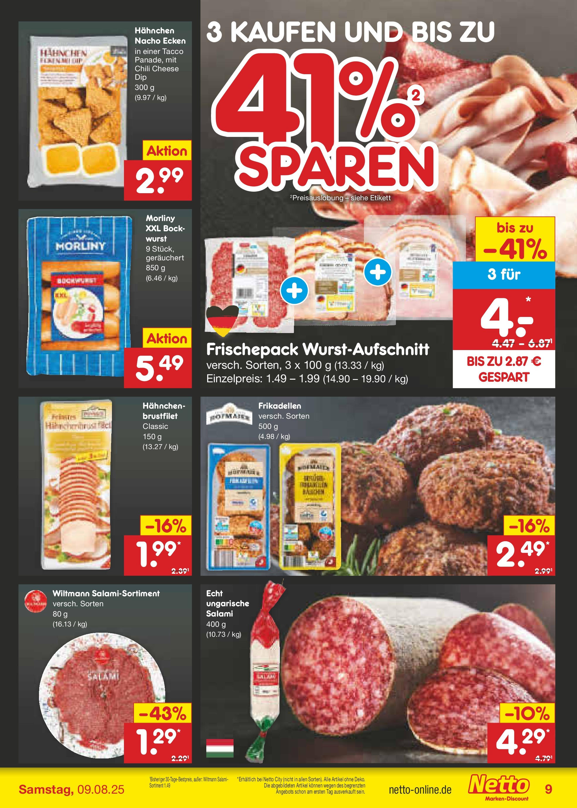 Netto Marken-Discount prospekt Stadtlohn (ab 04.08.2025) » Angebote | Seite: 11 | Produkte: Bockwurst, Hahnchen, Wurst, Salami Netto Marken-Discount prospekt Stadtlohn (ab 04.08.2025) » Angebote | Seite: 11 | Produkte: Bockwurst, Hahnchen, Wurst, Salami