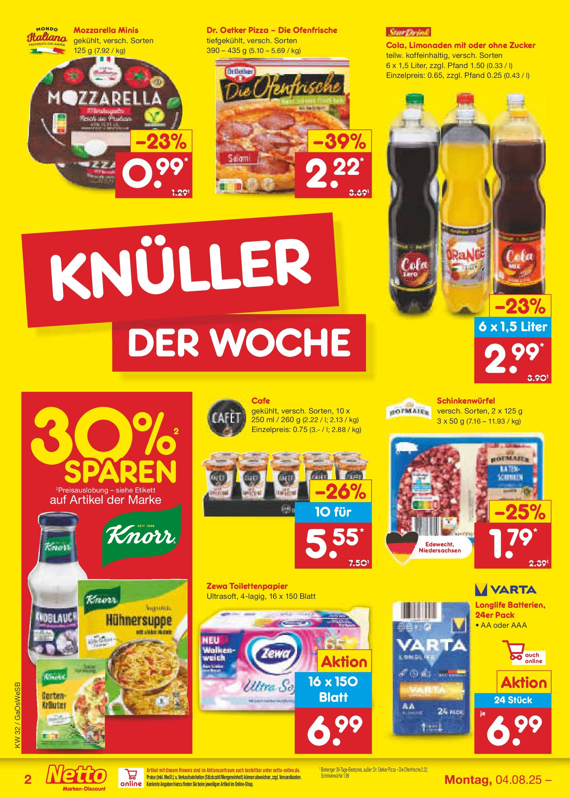 Netto Marken-Discount prospekt Moormerland (ab 04.08.2025) » Angebote | Seite: 2 | Produkte: Cola, Mozzarella, Zewa, Ofenfrische Netto Marken-Discount prospekt Moormerland (ab 04.08.2025) » Angebote | Seite: 2 | Produkte: Cola, Mozzarella, Zewa, Ofenfrische
