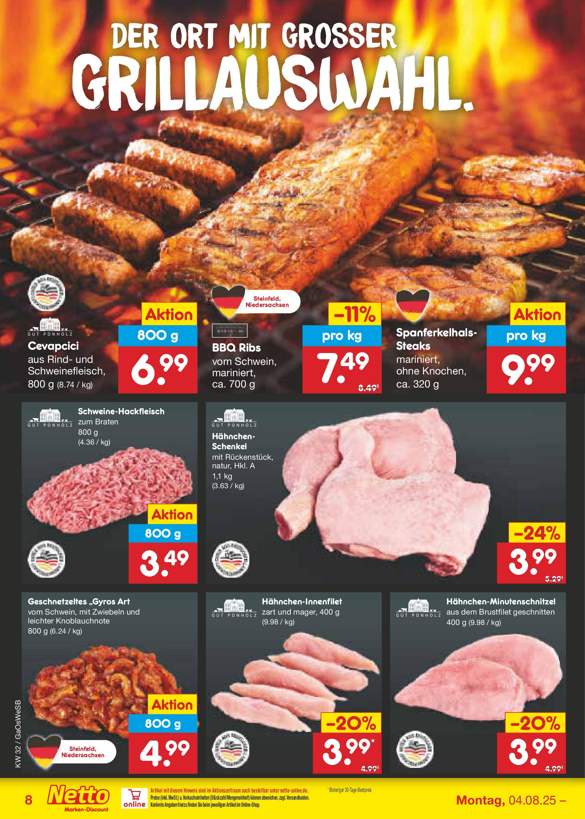 Netto Marken-Discount prospekt Moormerland (ab 04.08.2025) » Angebote | Seite: 10 | Produkte: Hahnchen, Cevapcici, Zwiebeln Netto Marken-Discount prospekt Moormerland (ab 04.08.2025) » Angebote | Seite: 10 | Produkte: Hahnchen, Cevapcici, Zwiebeln