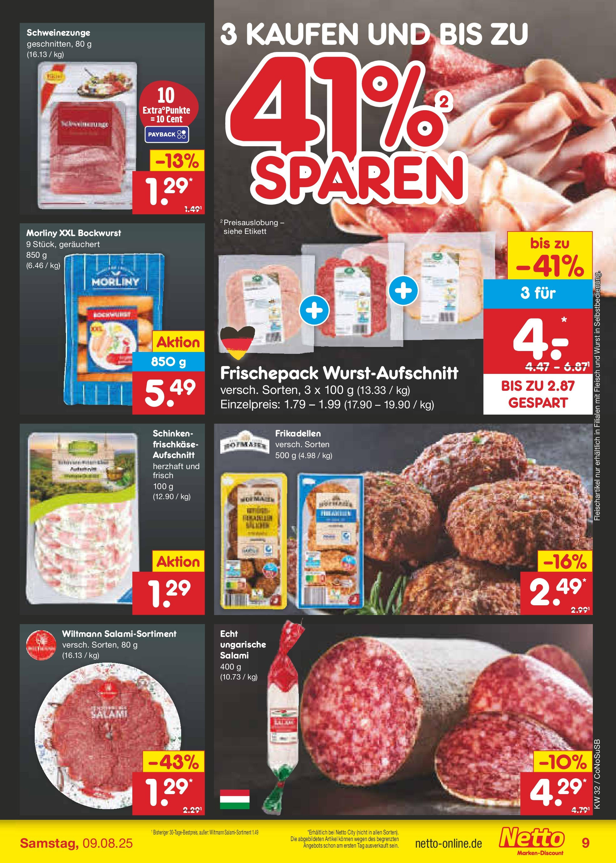 Netto Marken-Discount prospekt Kloster Lehnin (ab 04.08.2025) » Angebote | Seite: 11 | Produkte: Bockwurst, Salami, Schinken, Fleisch Netto Marken-Discount prospekt Kloster Lehnin (ab 04.08.2025) » Angebote | Seite: 11 | Produkte: Bockwurst, Salami, Schinken, Fleisch