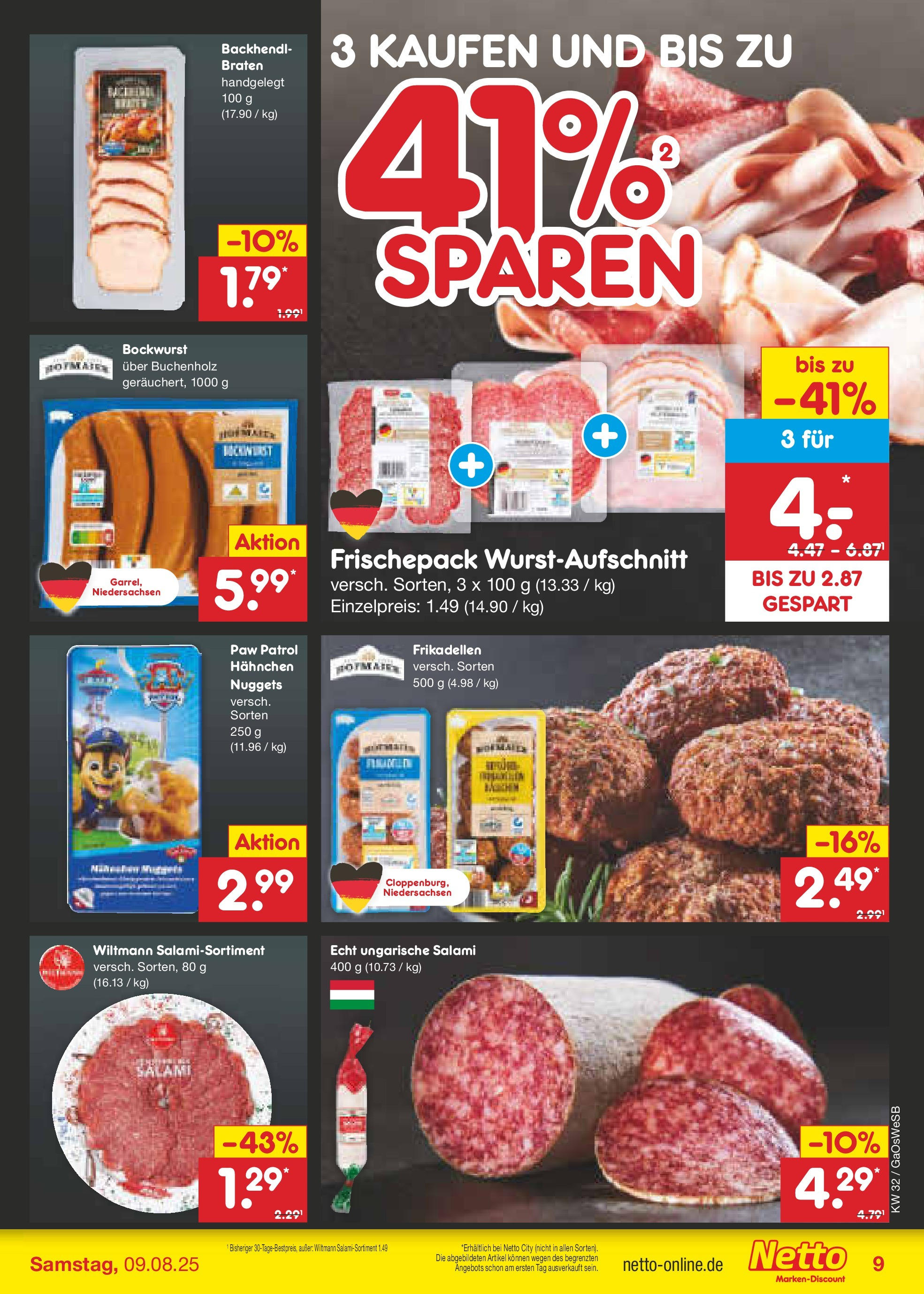 Netto Marken-Discount prospekt Moormerland (ab 04.08.2025) » Angebote | Seite: 11 | Produkte: Bockwurst, Hahnchen, Salami Netto Marken-Discount prospekt Moormerland (ab 04.08.2025) » Angebote | Seite: 11 | Produkte: Bockwurst, Hahnchen, Salami
