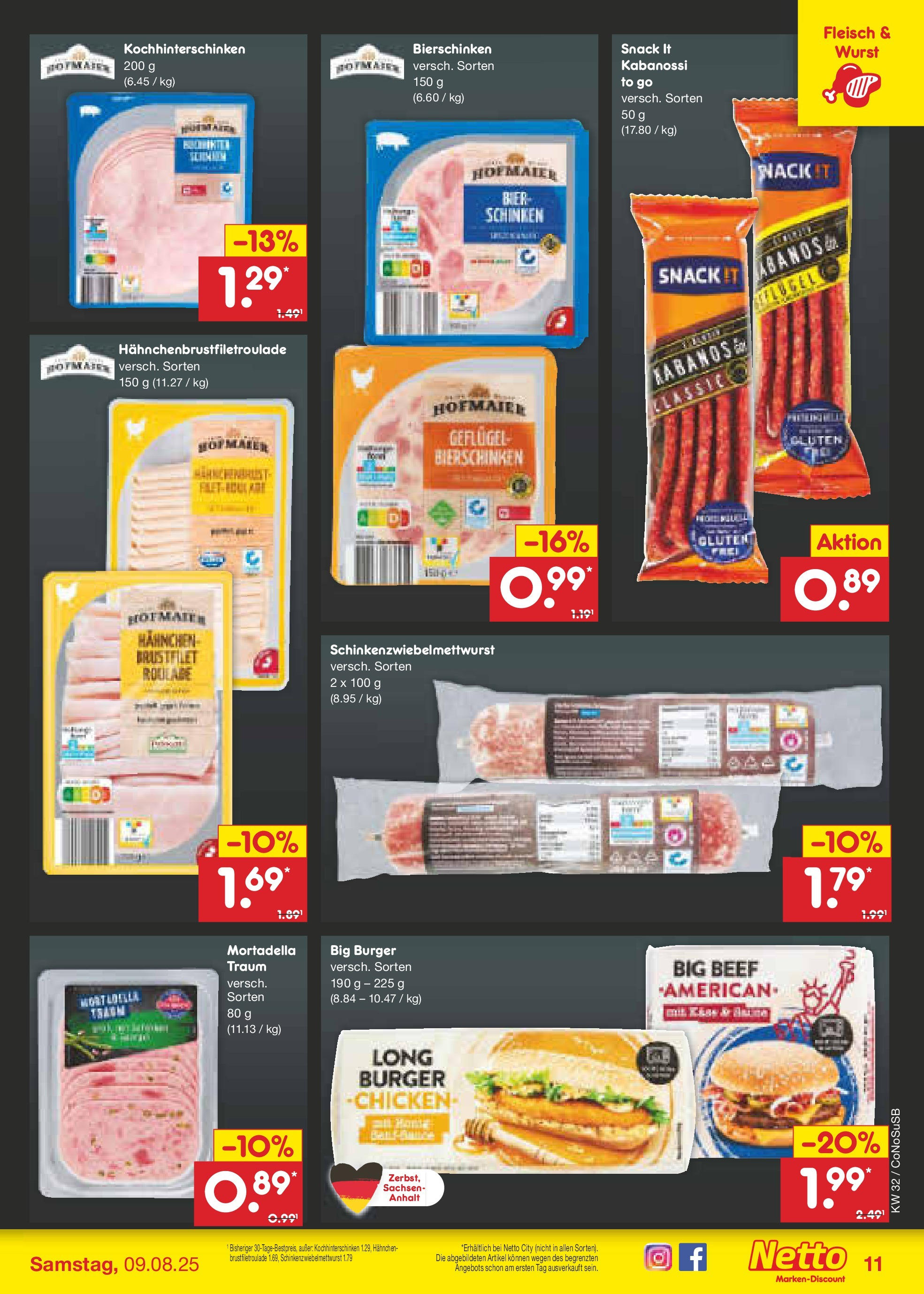 Netto Marken-Discount prospekt Kloster Lehnin (ab 04.08.2025) » Angebote | Seite: 13 | Produkte: Hahnchen, Burger, Wurst, Schinken Netto Marken-Discount prospekt Kloster Lehnin (ab 04.08.2025) » Angebote | Seite: 13 | Produkte: Hahnchen, Burger, Wurst, Schinken
