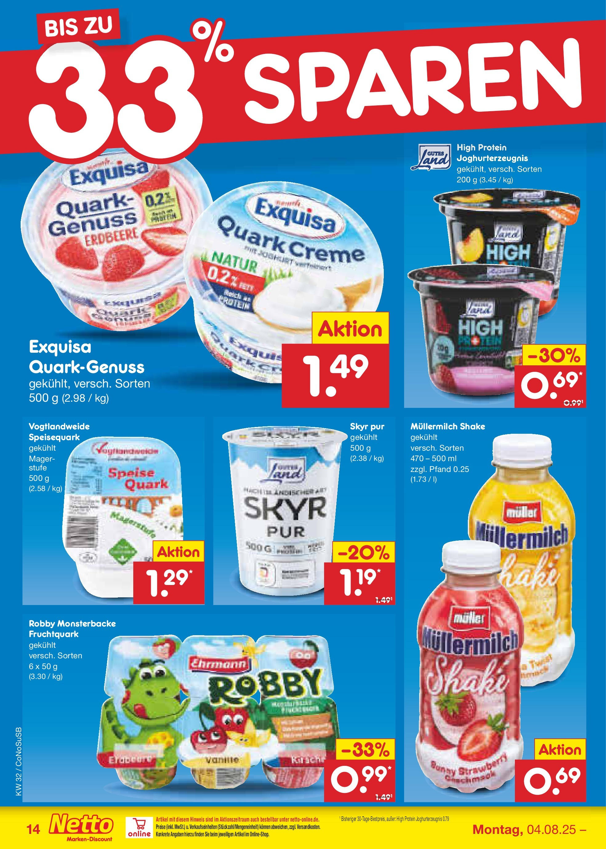 Netto Marken-Discount prospekt Kloster Lehnin (ab 04.08.2025) » Angebote | Seite: 18 | Produkte: Creme, Exquisa, Müllermilch, Speisequark Netto Marken-Discount prospekt Kloster Lehnin (ab 04.08.2025) » Angebote | Seite: 18 | Produkte: Creme, Exquisa, Müllermilch, Speisequark