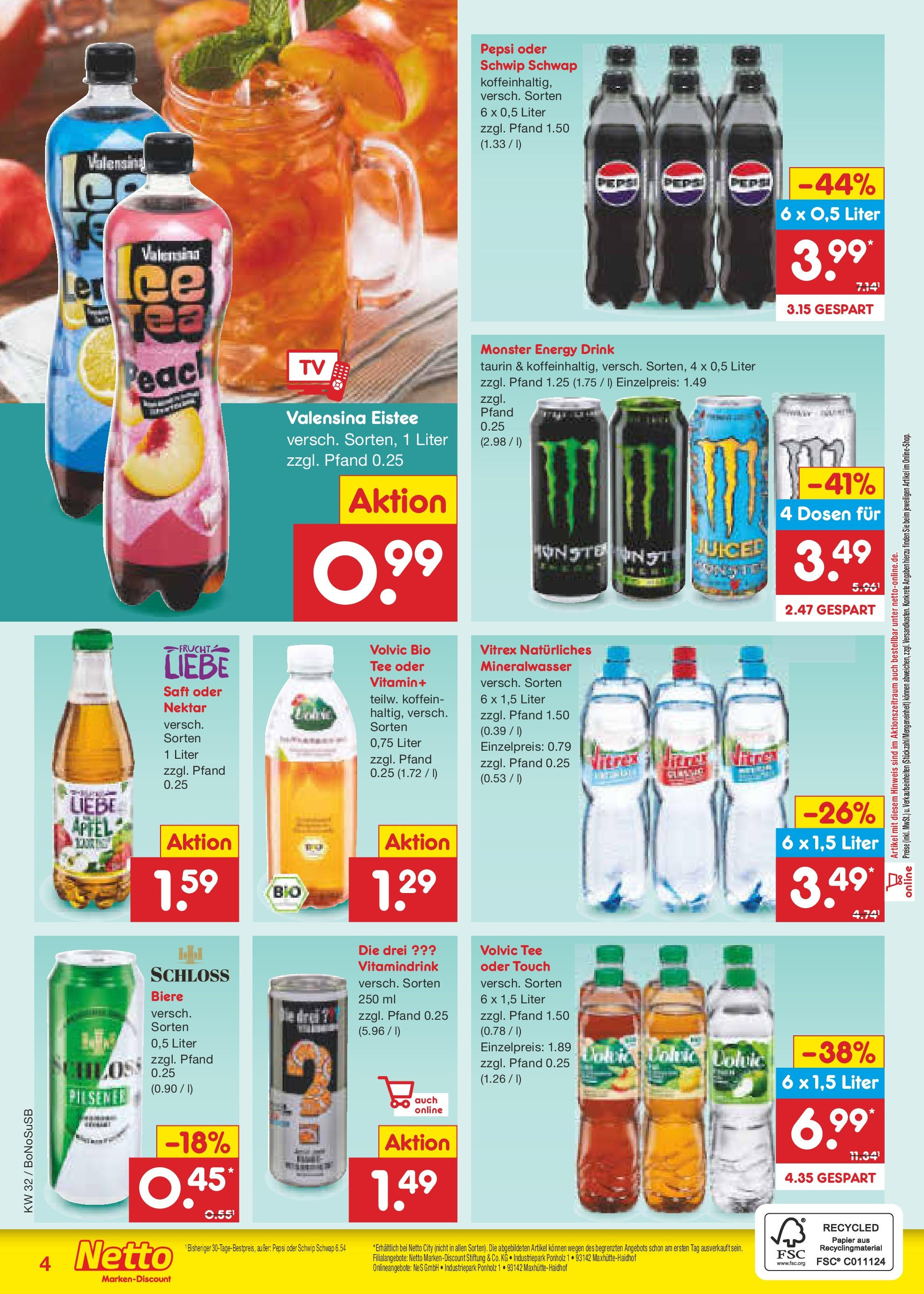 Netto Marken-Discount prospekt Stadtlohn (ab 04.08.2025) » Angebote | Seite: 33 | Produkte: Schwip schwap, Monster, Saft, Tee Netto Marken-Discount prospekt Stadtlohn (ab 04.08.2025) » Angebote | Seite: 33 | Produkte: Schwip schwap, Monster, Saft, Tee