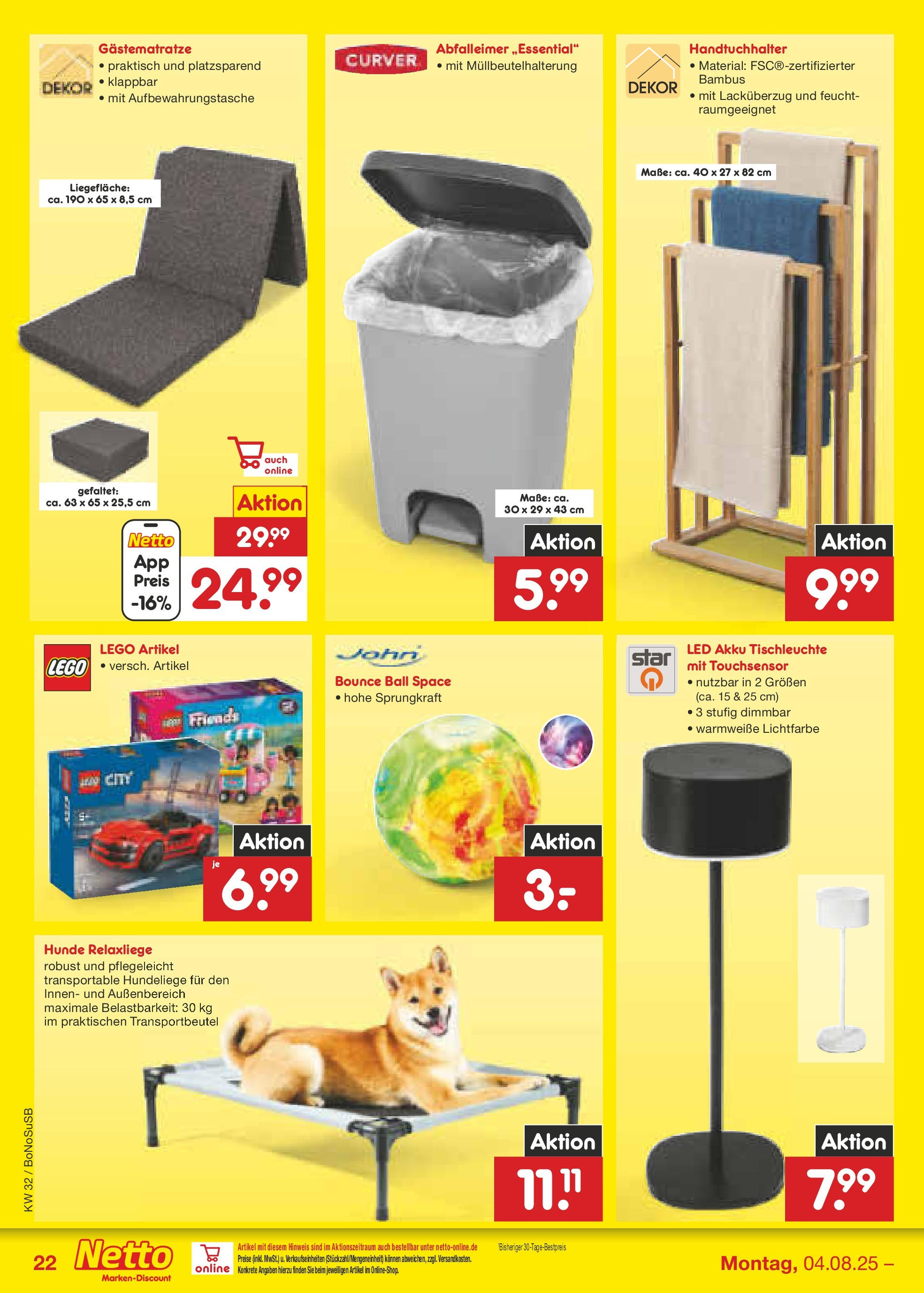 Netto Marken-Discount prospekt Stadtlohn (ab 04.08.2025) » Angebote | Seite: 38 | Produkte: Relaxliege, Abfalleimer, Handtuchhalter Netto Marken-Discount prospekt Stadtlohn (ab 04.08.2025) » Angebote | Seite: 38 | Produkte: Relaxliege, Abfalleimer, Handtuchhalter