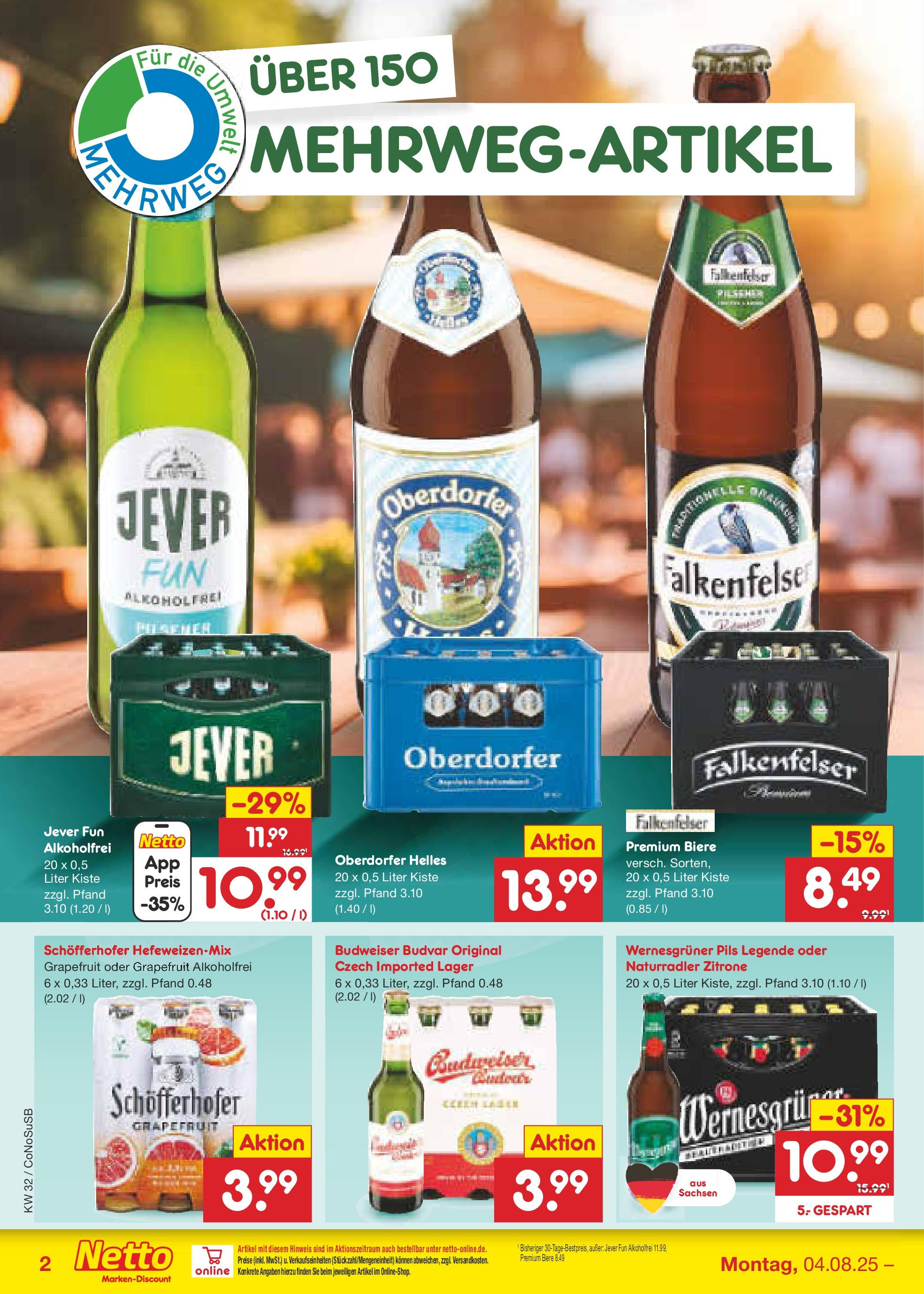 Netto Marken-Discount prospekt Kloster Lehnin (ab 04.08.2025) » Angebote | Seite: 34 | Produkte: Wernesgruner, Grapefruit, Zitrone, Budweiser Netto Marken-Discount prospekt Kloster Lehnin (ab 04.08.2025) » Angebote | Seite: 34 | Produkte: Wernesgruner, Grapefruit, Zitrone, Budweiser
