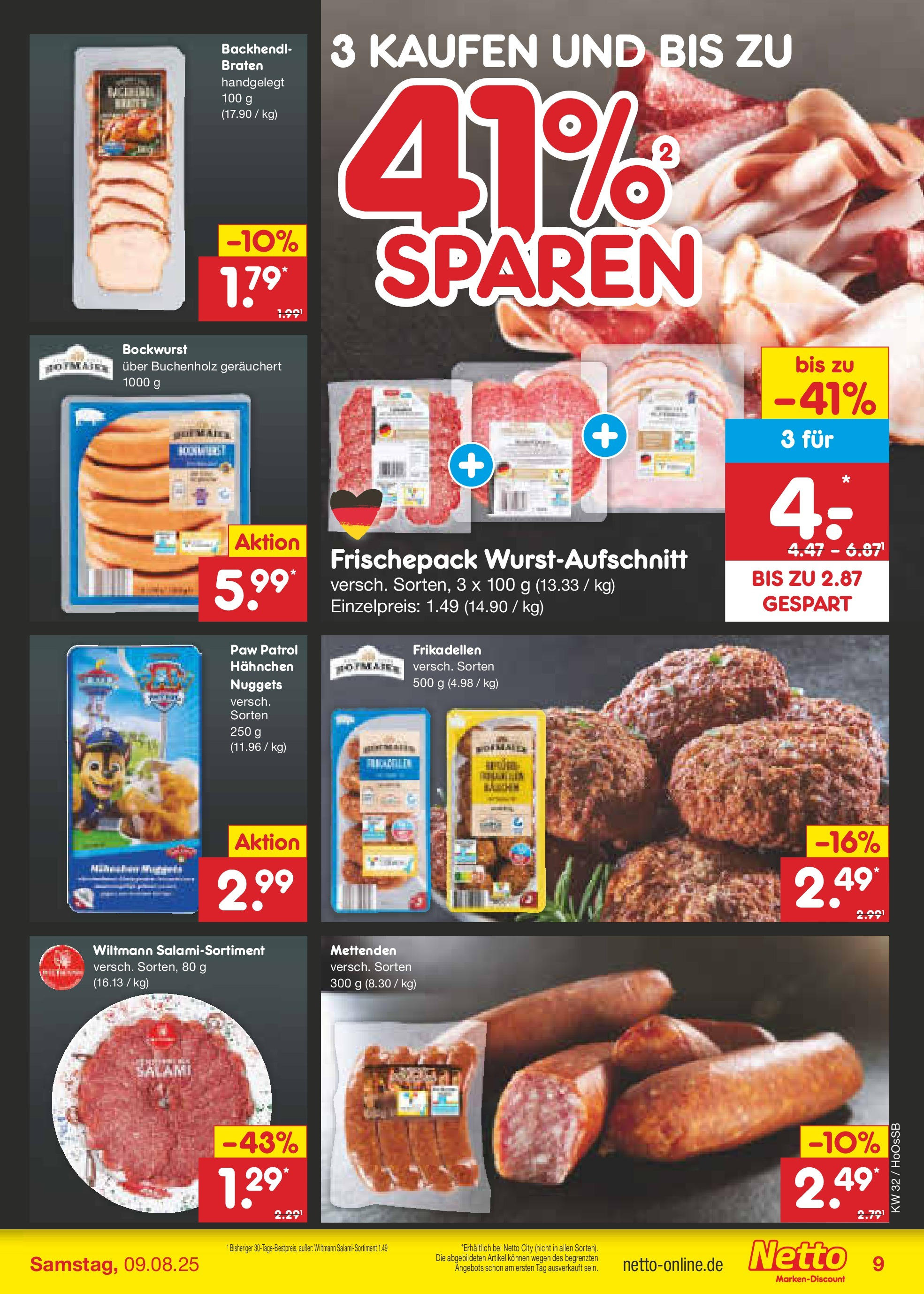 Netto Marken-Discount prospekt Braunschweig-Lamme (ab 04.08.2025) » Angebote | Seite: 11 | Produkte: Bockwurst, Hahnchen, Salami Netto Marken-Discount prospekt Braunschweig-Lamme (ab 04.08.2025) » Angebote | Seite: 11 | Produkte: Bockwurst, Hahnchen, Salami